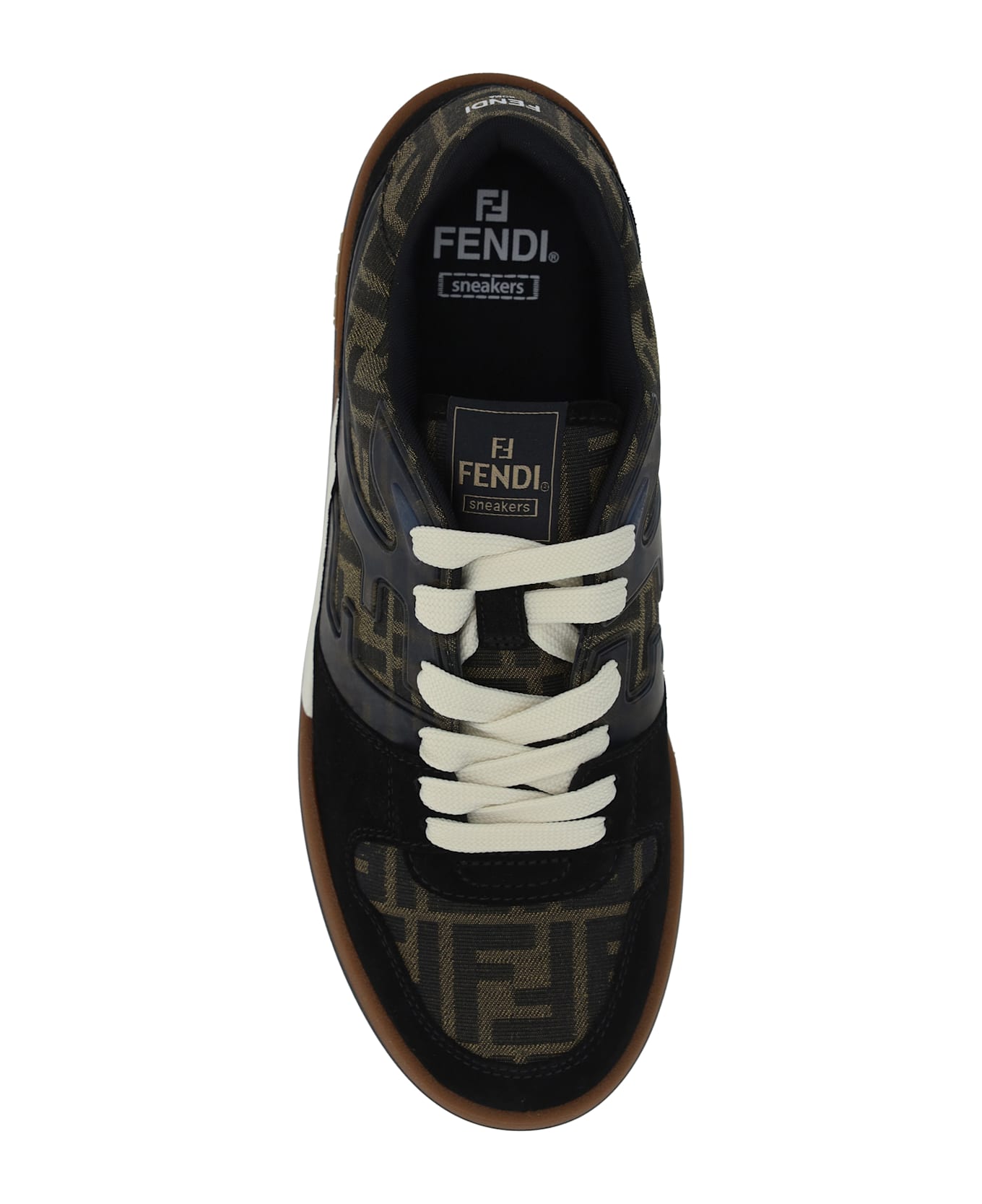 Fendi Embroidered Canvas, Leather And Rubber Match Sneakers - NEROTABACCNEROICE