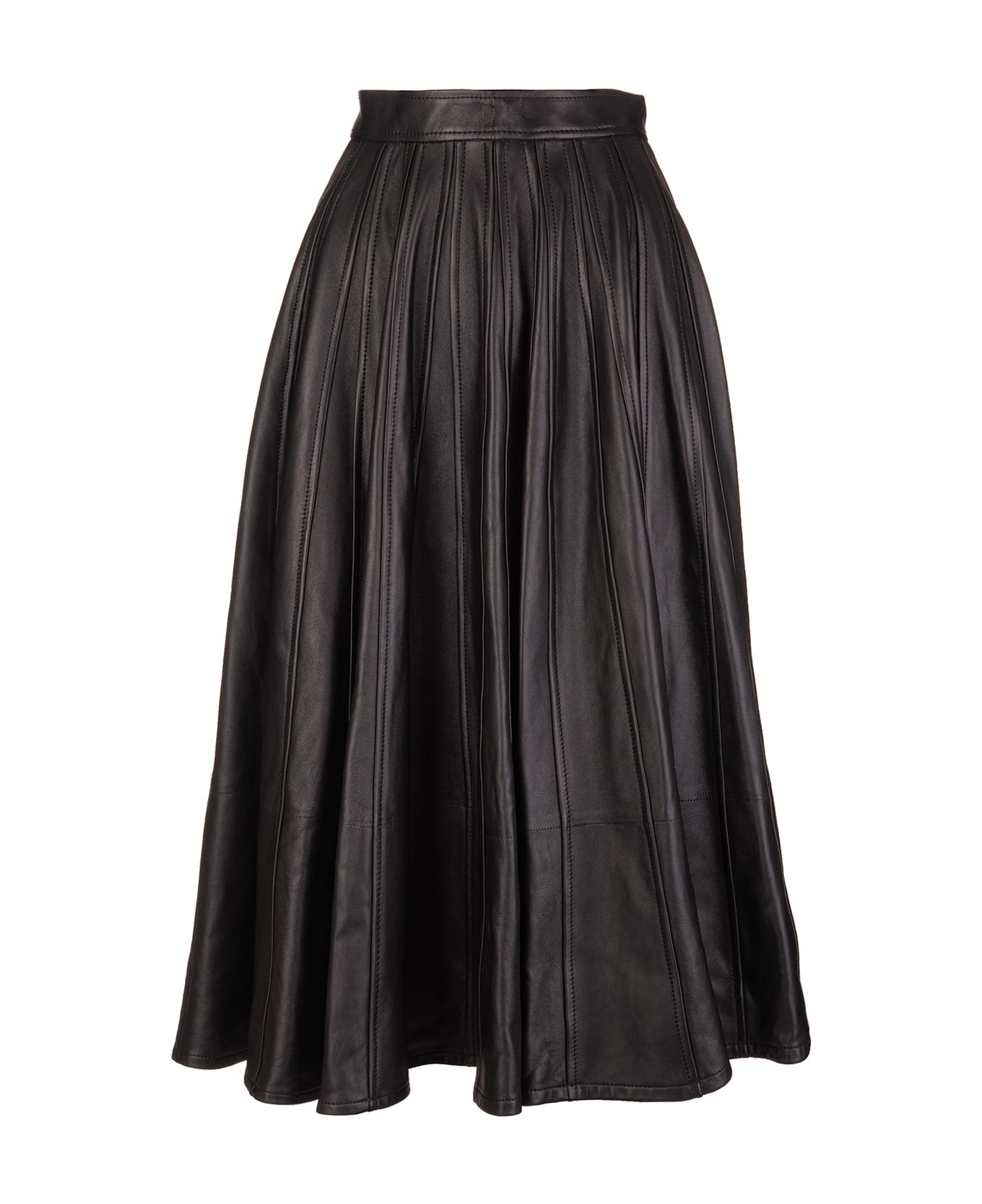 Alexander McQueen Flared Midi Skirt In Black Leather - Black