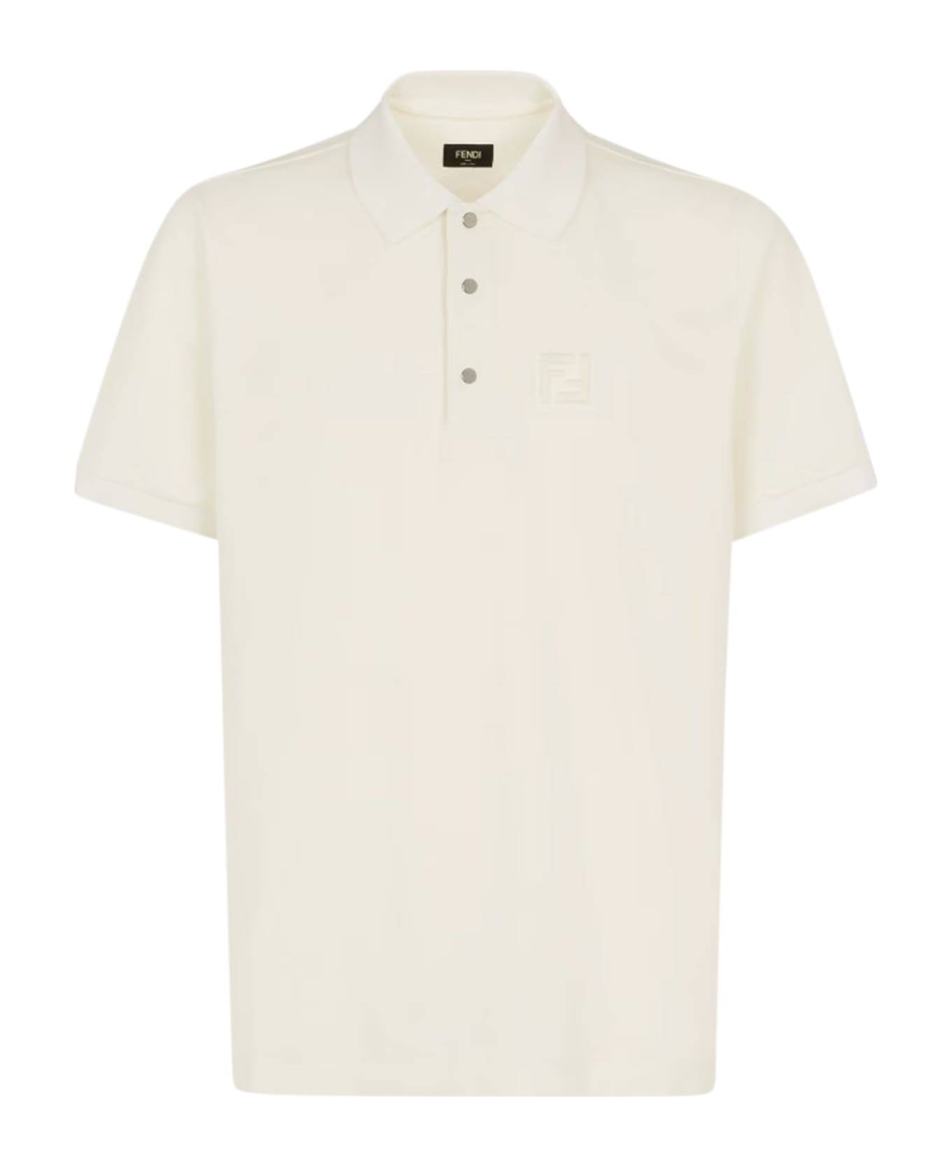 Fendi White Cotton Polo Shirt - Nude & Neutrals