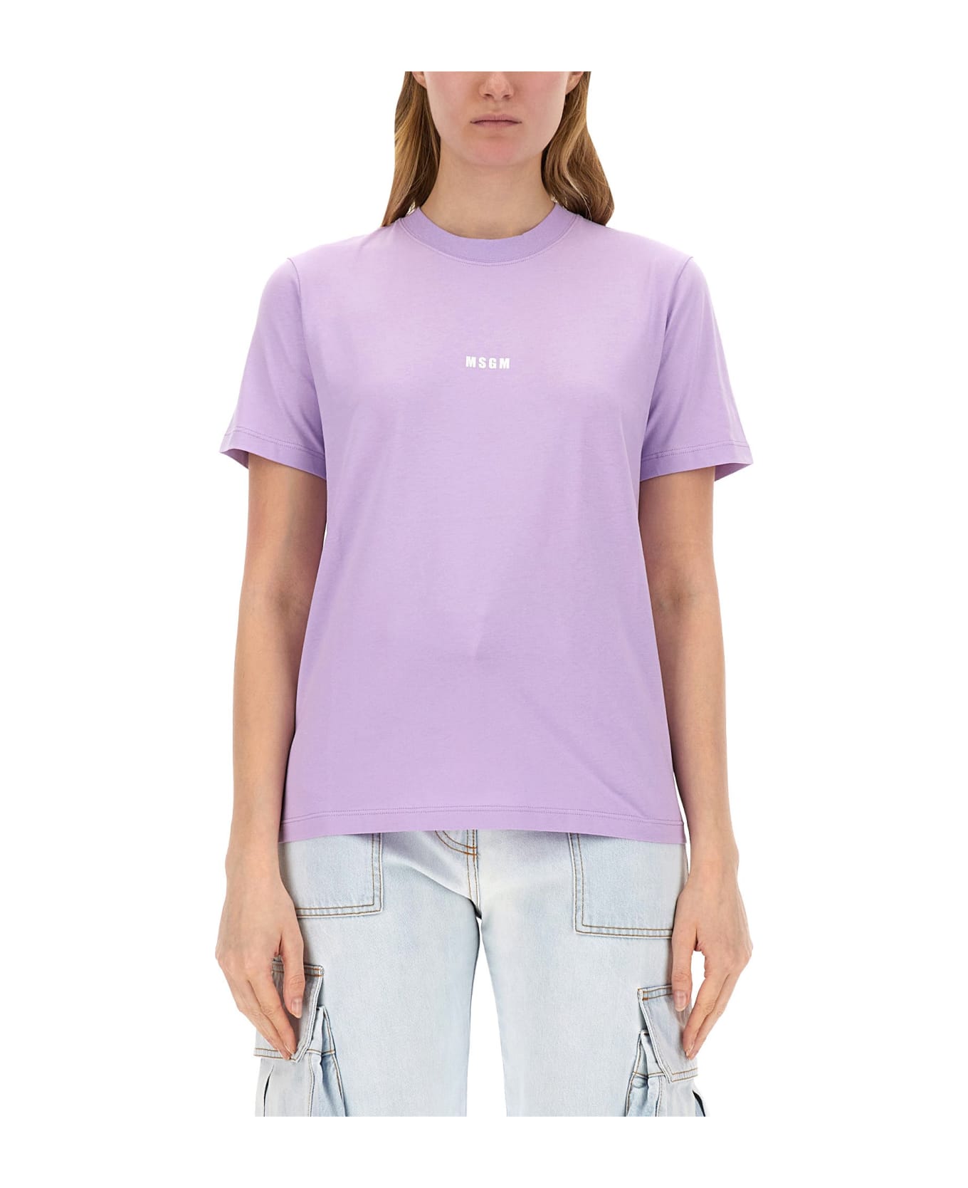 MSGM T-shirt With Logo - Lilac Tシャツ