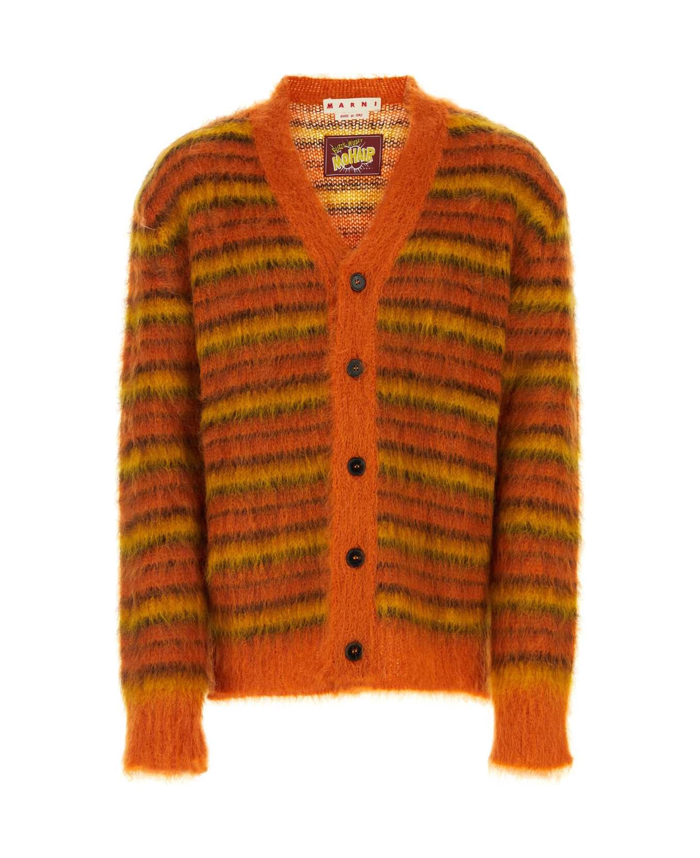 Marni Embroidered Mohair Blend Fuzzy-wuzzy Cardigan - LOBSTER