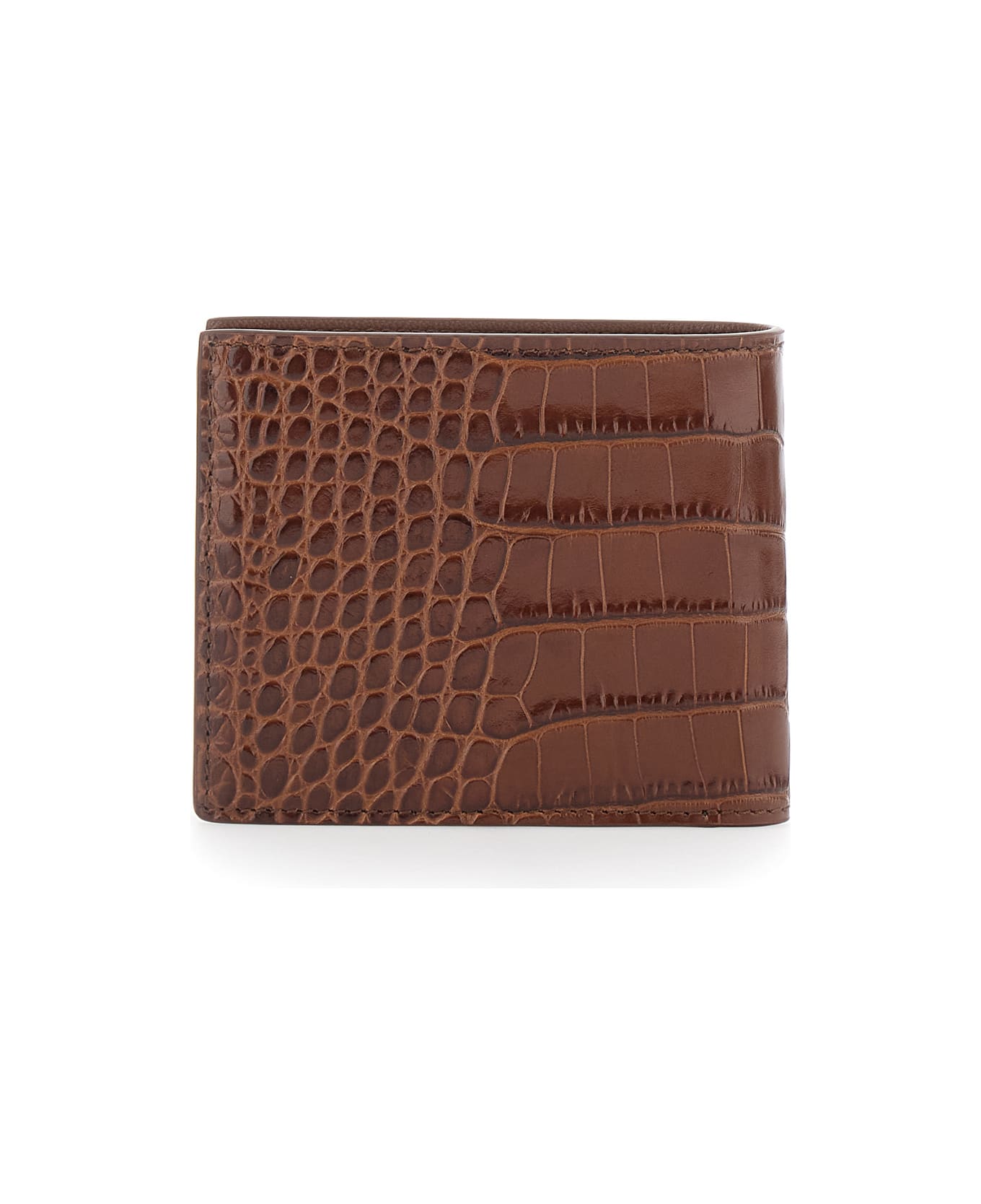 Tom Ford Brown Bi-fold Wallet With Embossed Crocodile Effect In Leather Man - Brown
