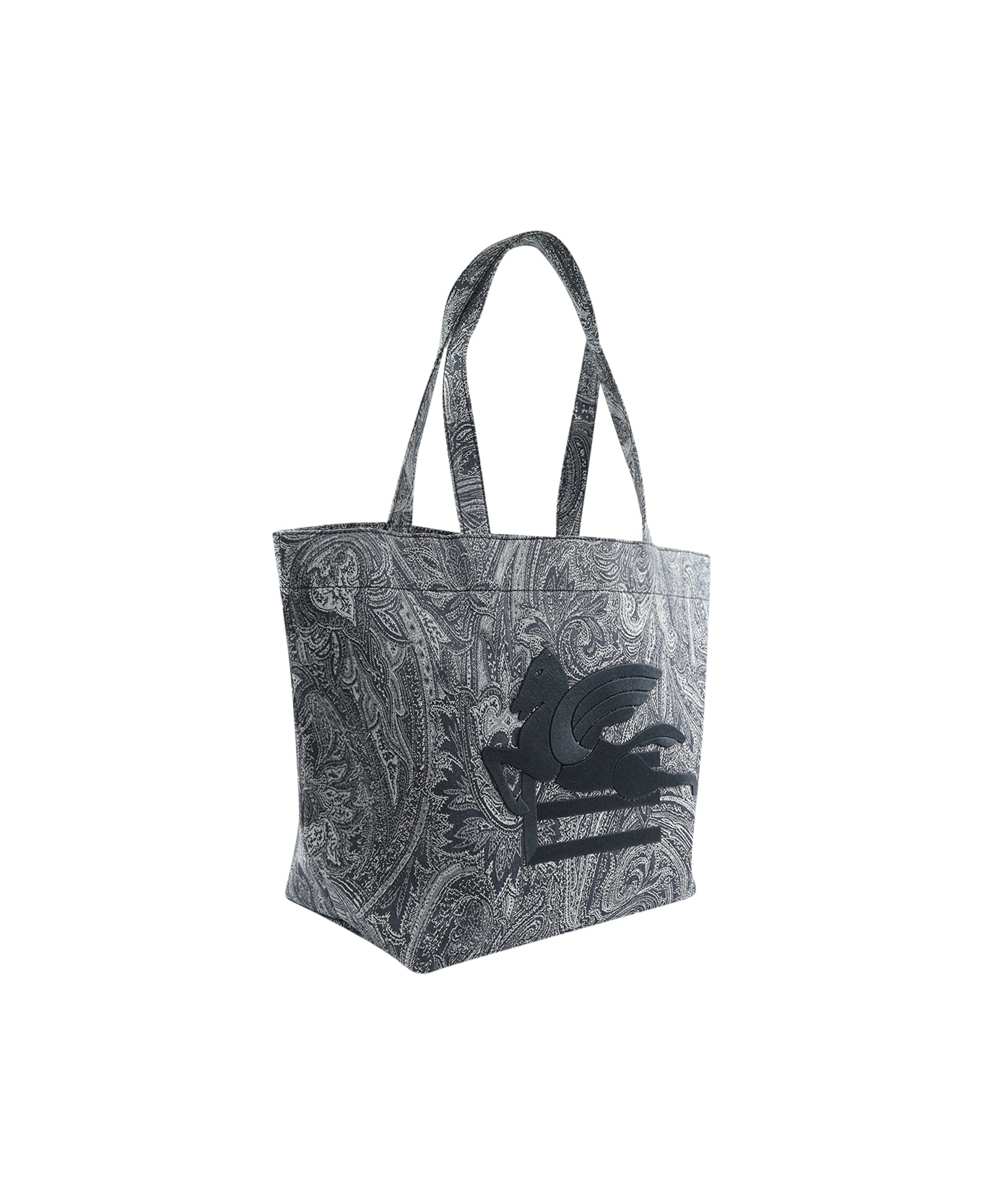 Etro Navy Blue Large Tote Bag With Paisley Jacquard Motif - Blue