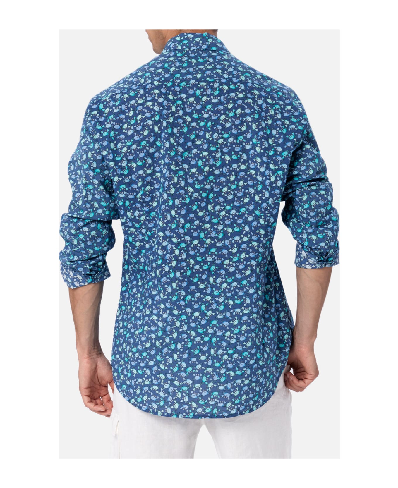 MC2 Saint Barth Man Muslin Cotton Shirt Sikelia With Crabs Print - BLUE