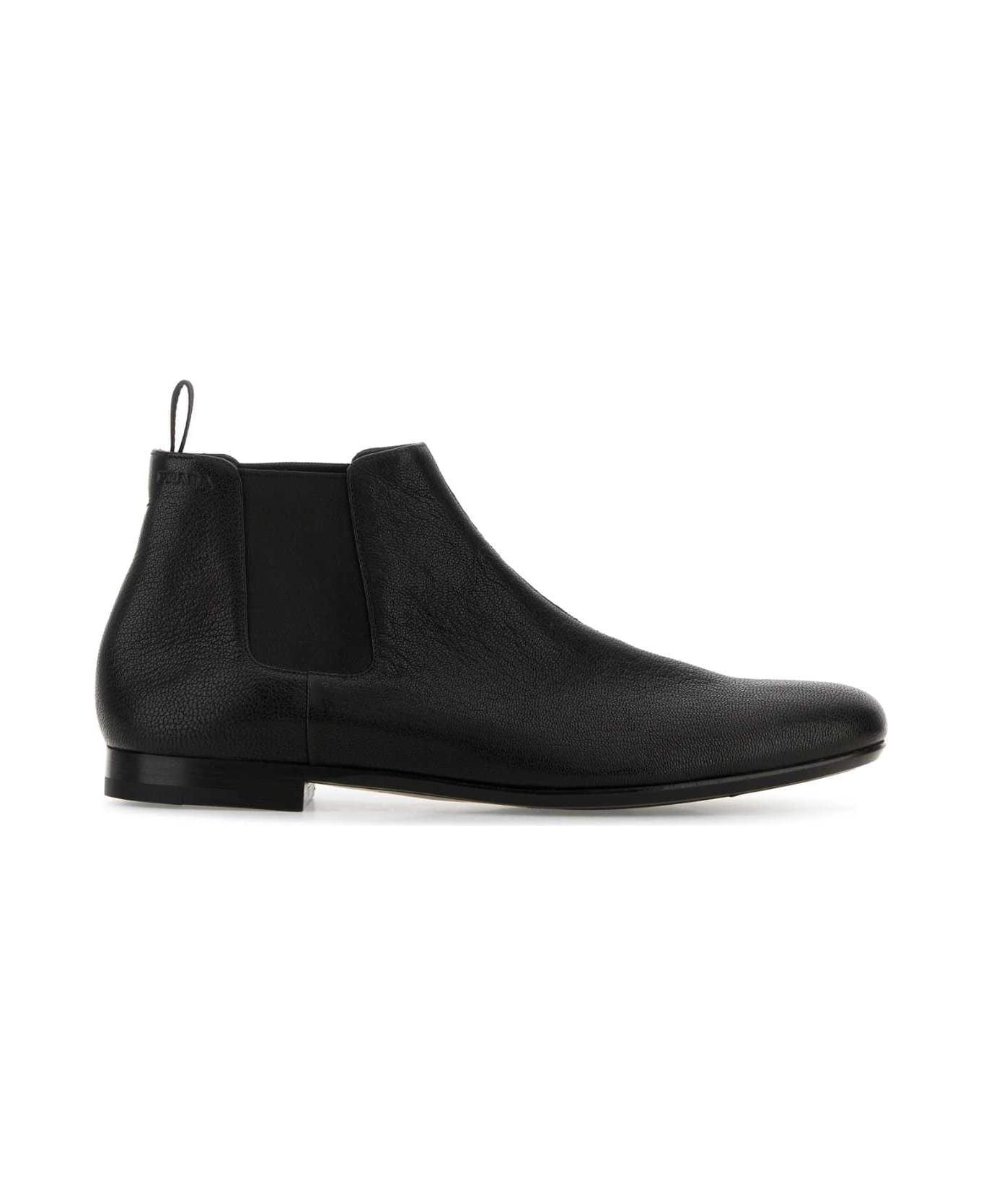 Prada Black Leather Ankle Boots - NERO