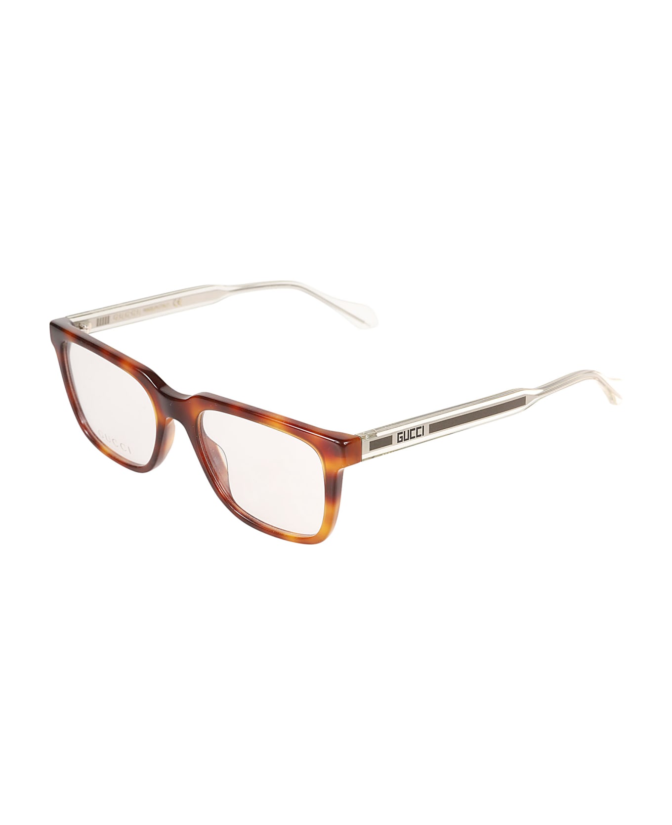 Gucci Eyewear Rectangular Frame Flame Effect Glasses - 002 havana crystal transp