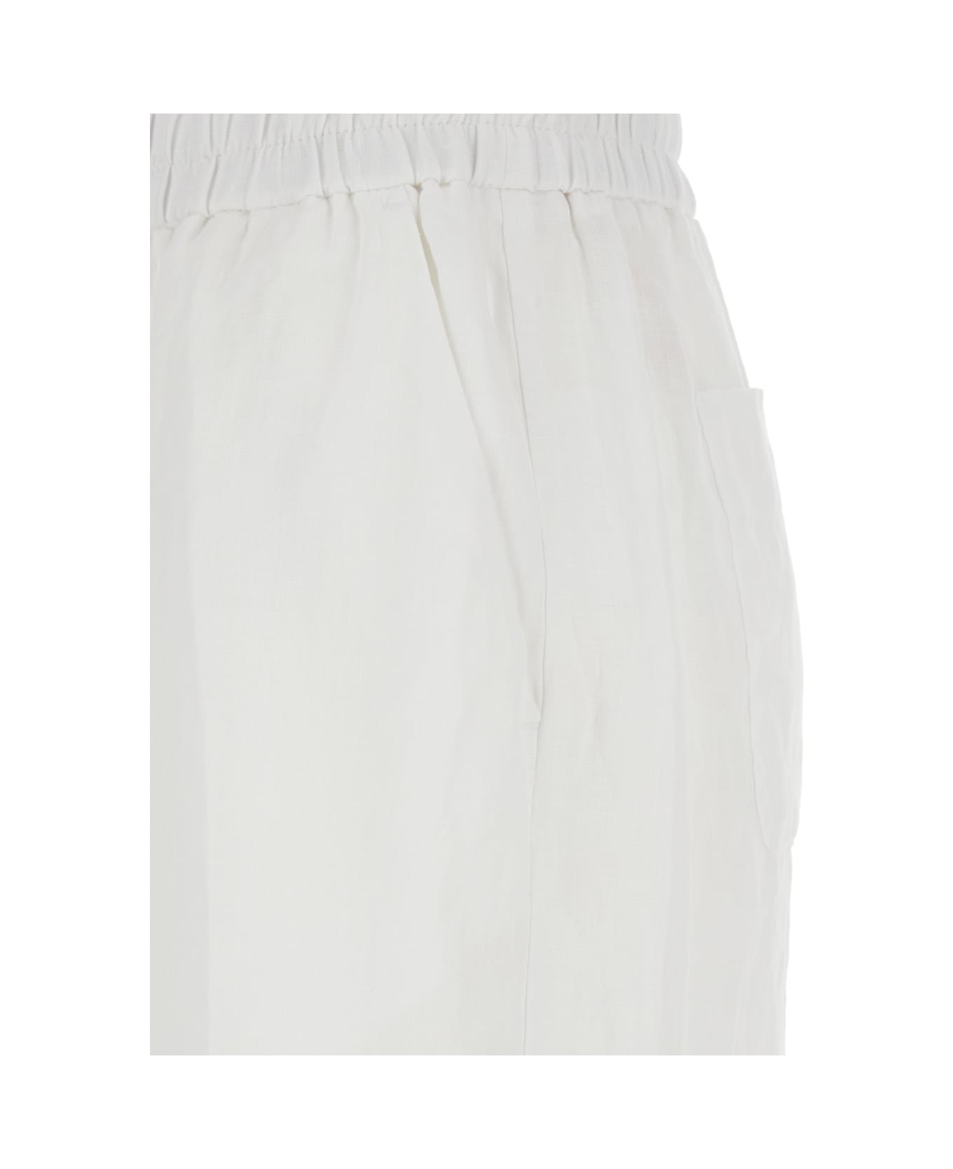 Momonì 
lucas
 White Pants With Elastic Waist And Pences In Linen Woman - White