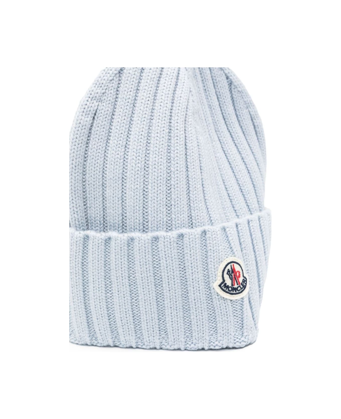 Moncler Bright Blue Ribbed Wool Beanie With Logo - Blue