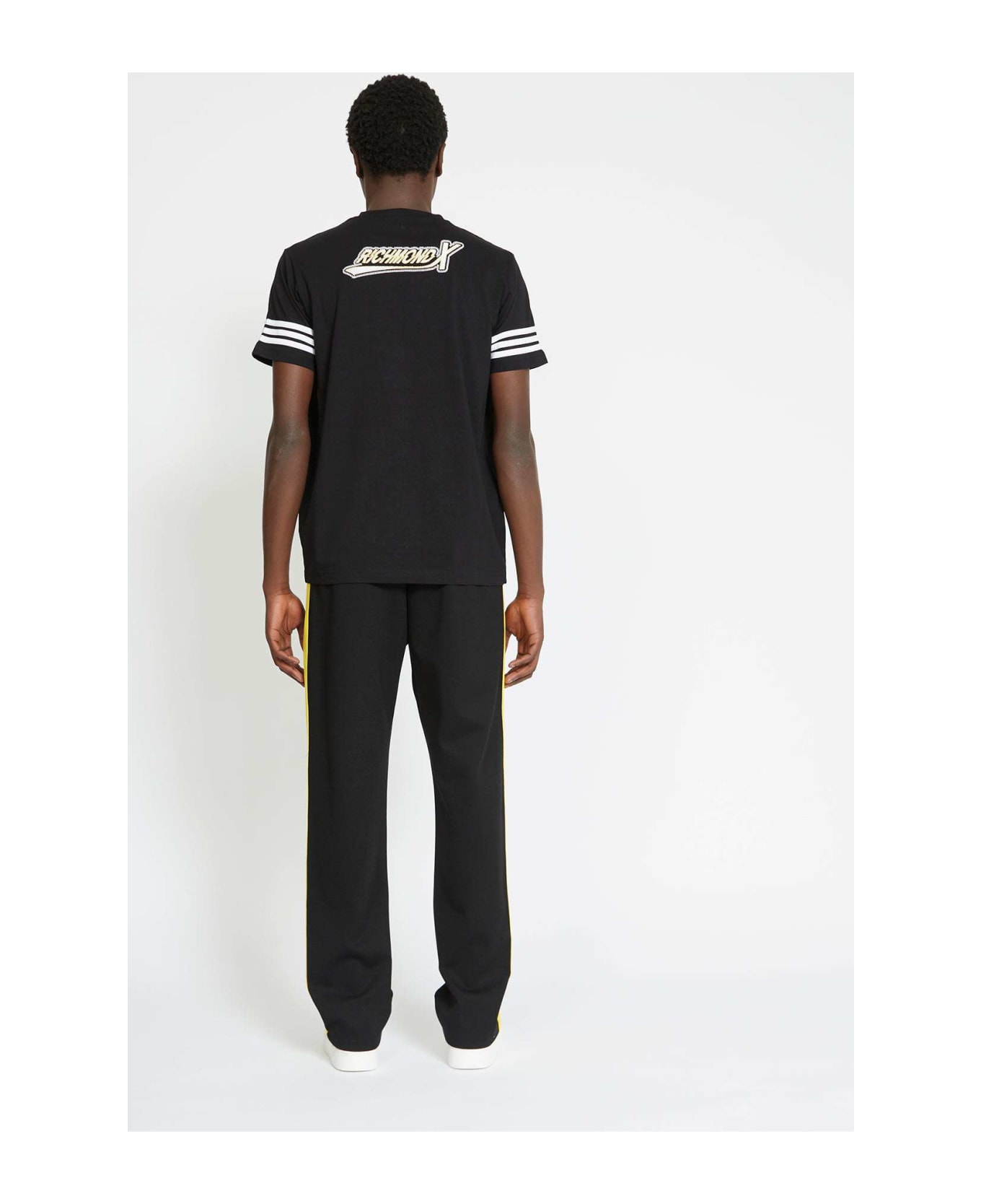 John Richmond T-shirt With Logo On The Back And Side Bands On The Sleeves - Nero