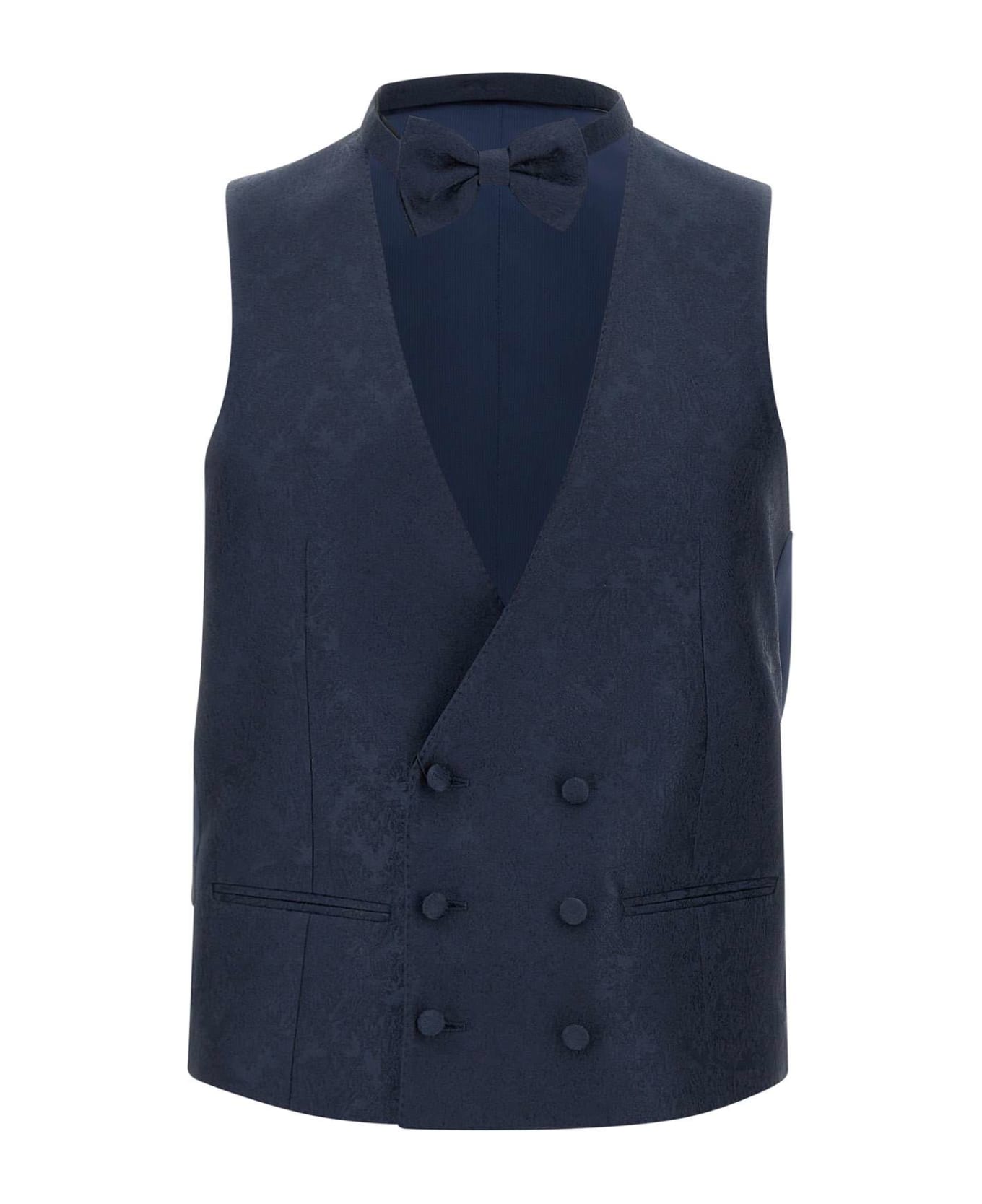 Corneliani Silk Blend Formal Waistcoat And Bow Tie - BLUE