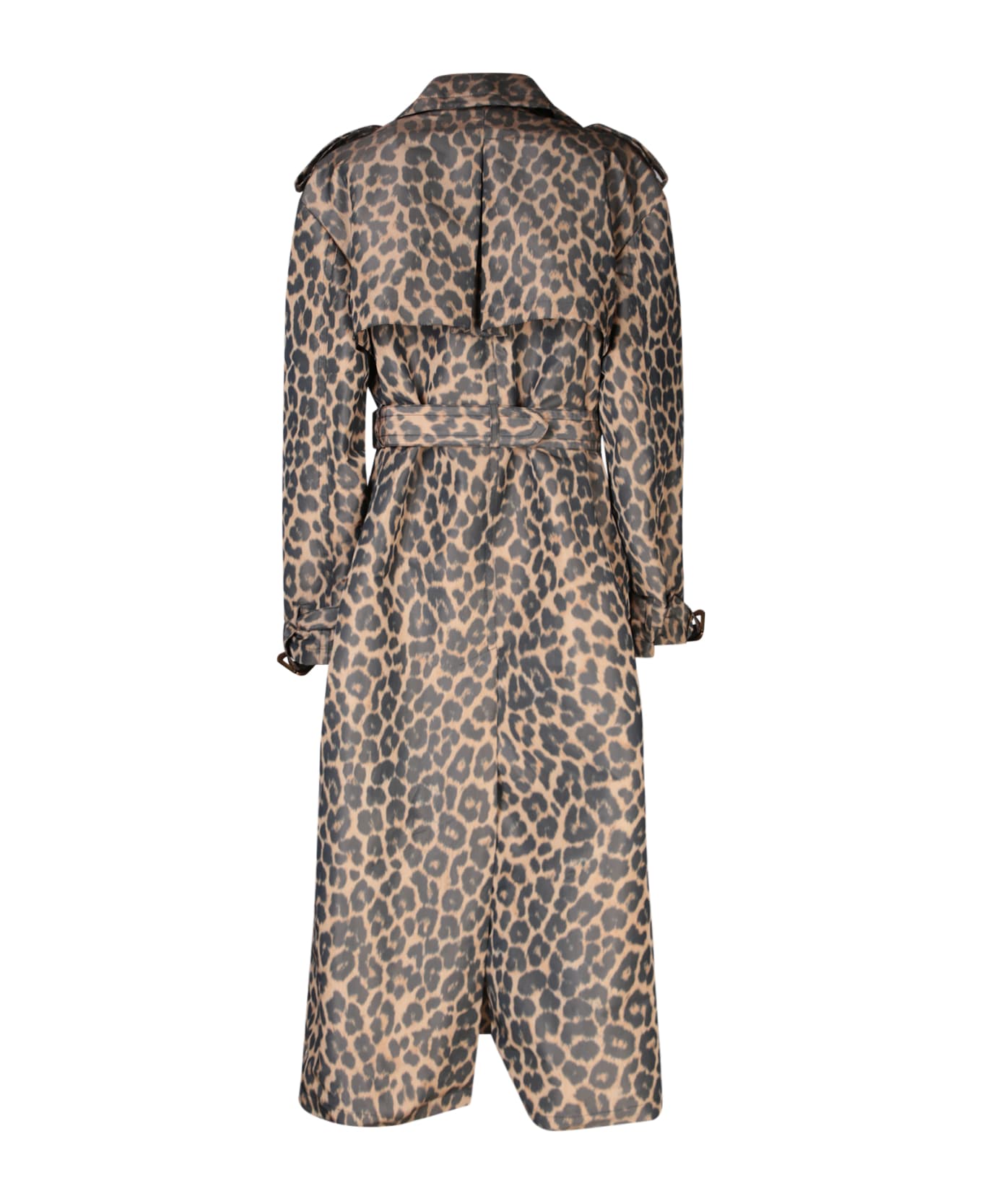 Roberto Cavalli Beige Black Leopard Taffeta Trench - Multi