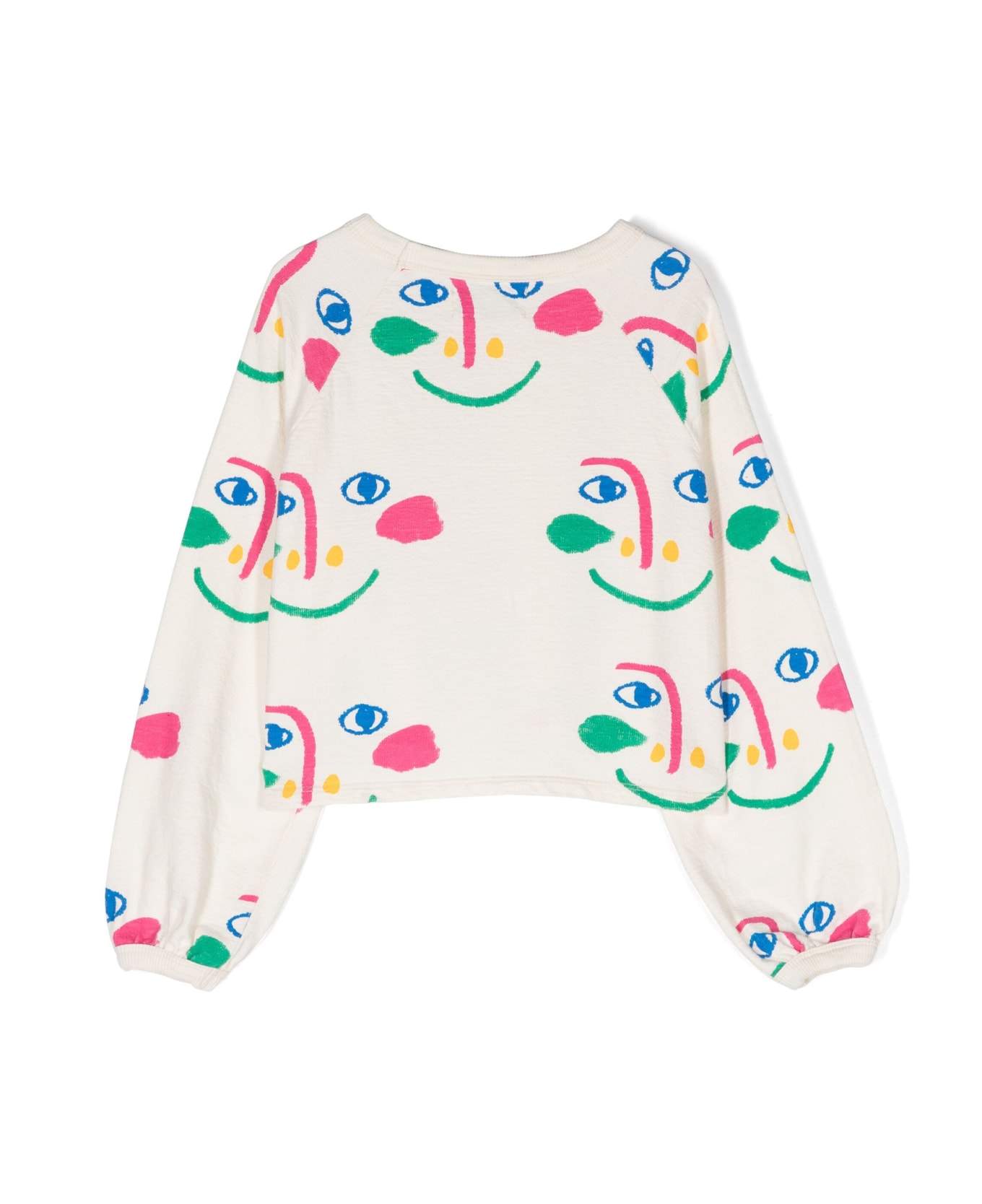 Bobo Choses Ivory Sweatshirt For Girl With All-over Multicolor Face - Ivory