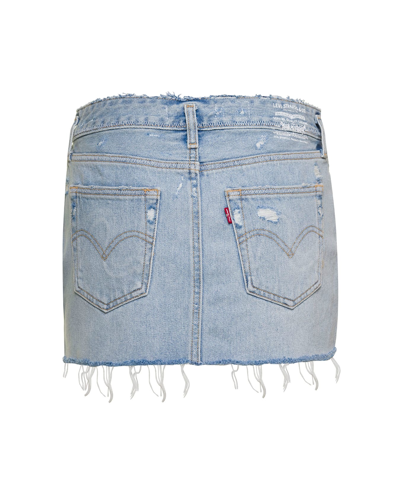 ERL Light Blue Mini-skirt With Logo Patch And Raw Edge In Cotton Denim Woman Erl X Levi's - Blu