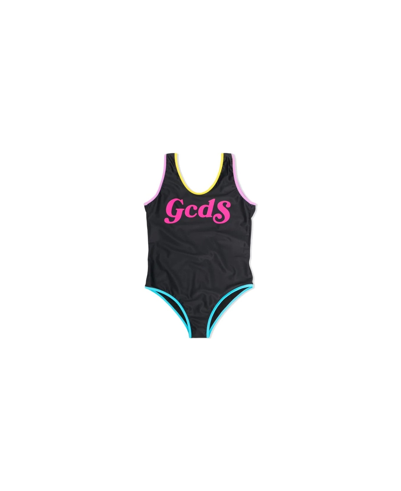 GCDS Mini One Piece Swimsuit With Print - Black