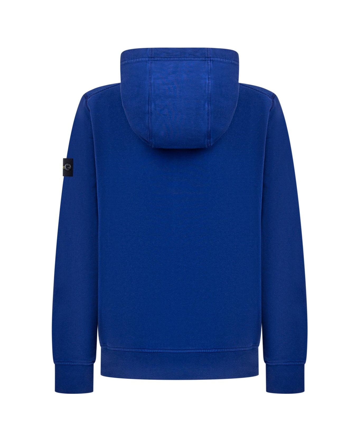 Stone Island Compass-patch Long-sleeved Hoodie - BLUE