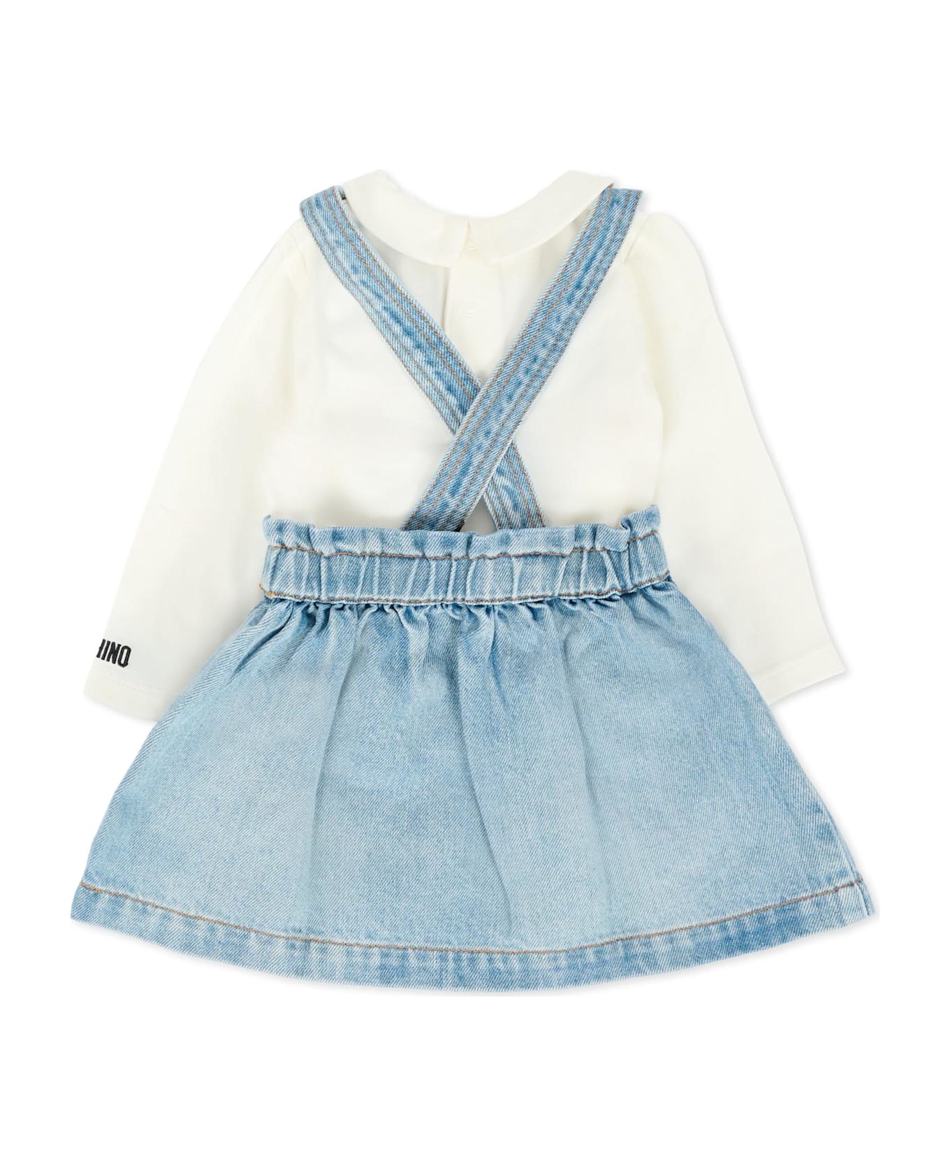 Moschino Denim Dungarees For Baby Girl With Teddy Bear - Blue