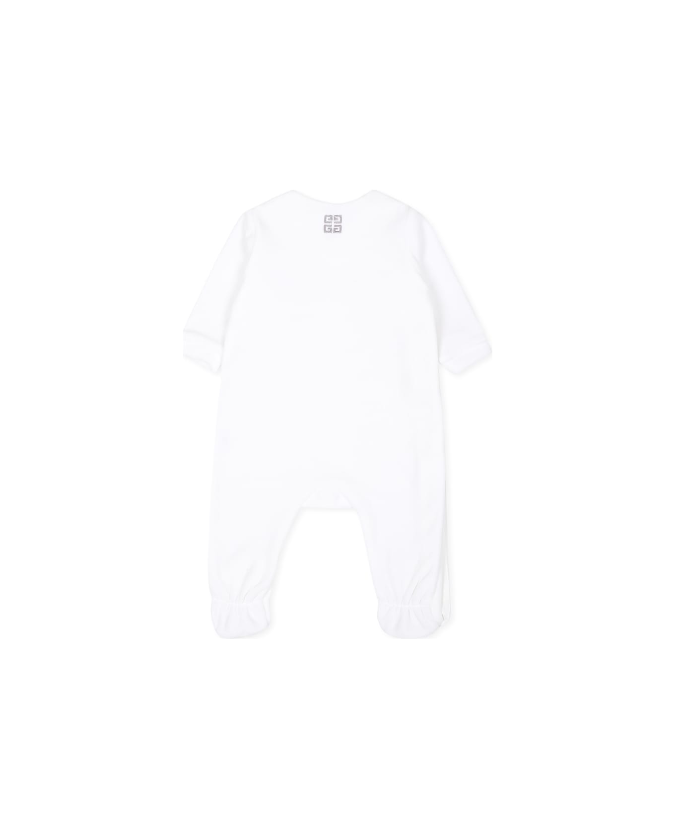 Givenchy White Babygrow Set For Babykids With Bear And Logo - White