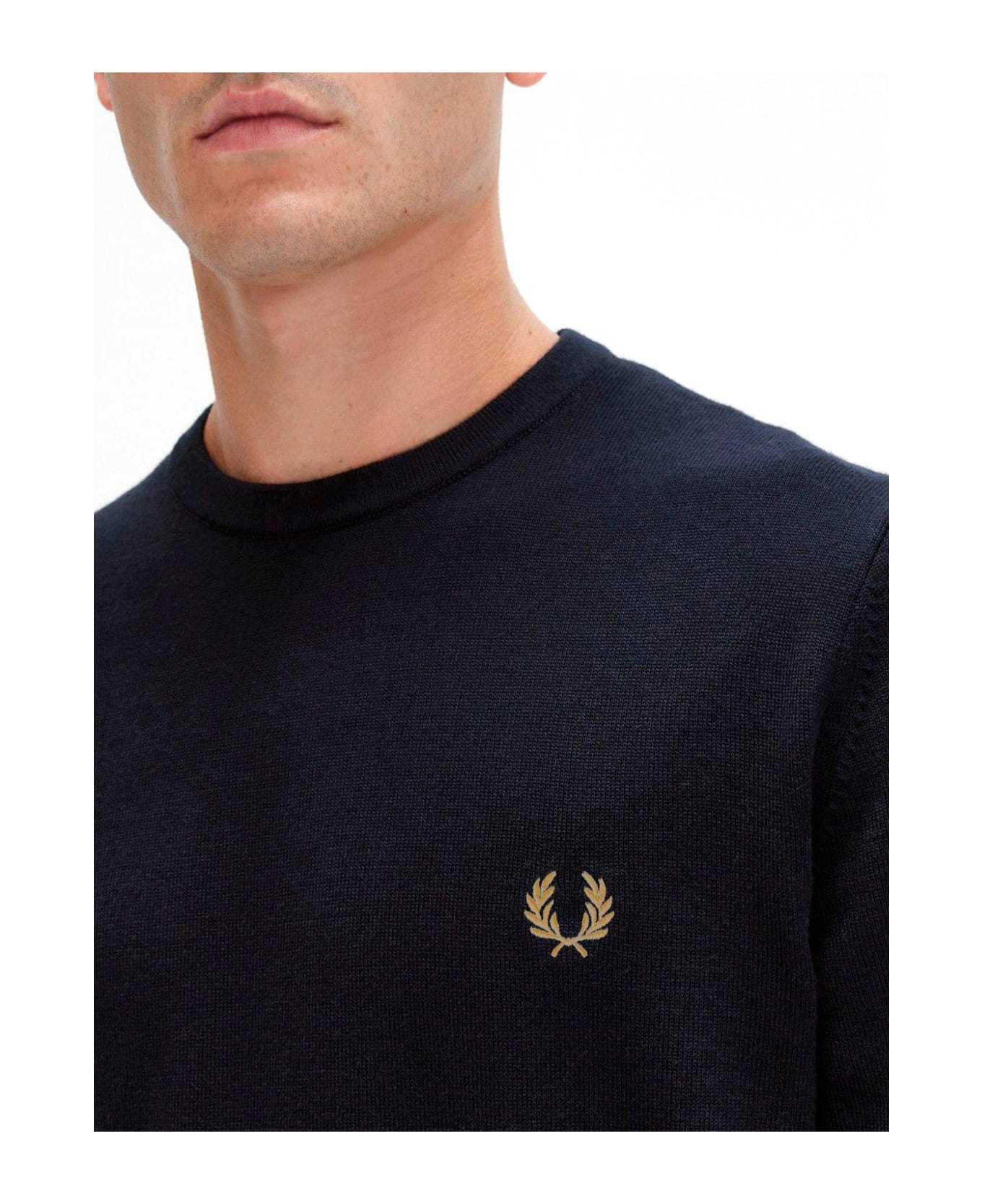 Fred Perry Logo-embroidered Long-sleeved Crewneck Jumper - Navy