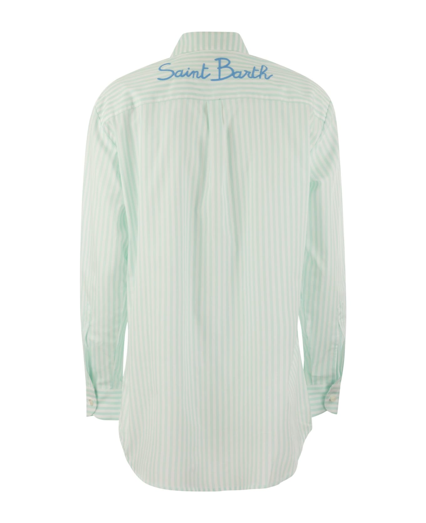 MC2 Saint Barth Brigitte - Shirt With Striped Pattern - White/water Green シャツ