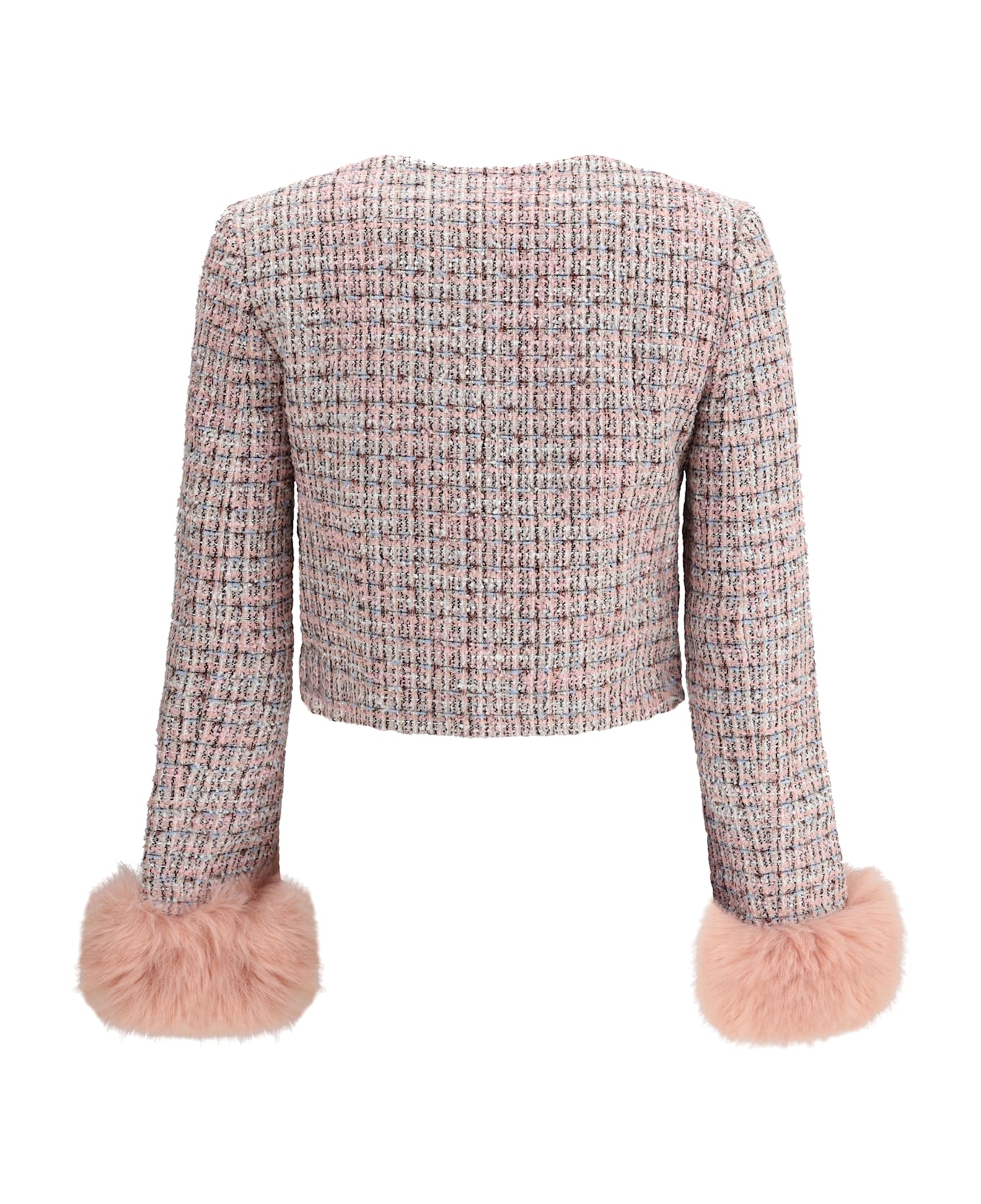 self-portrait Bouclé Fur Cuffed Jacket - PINK