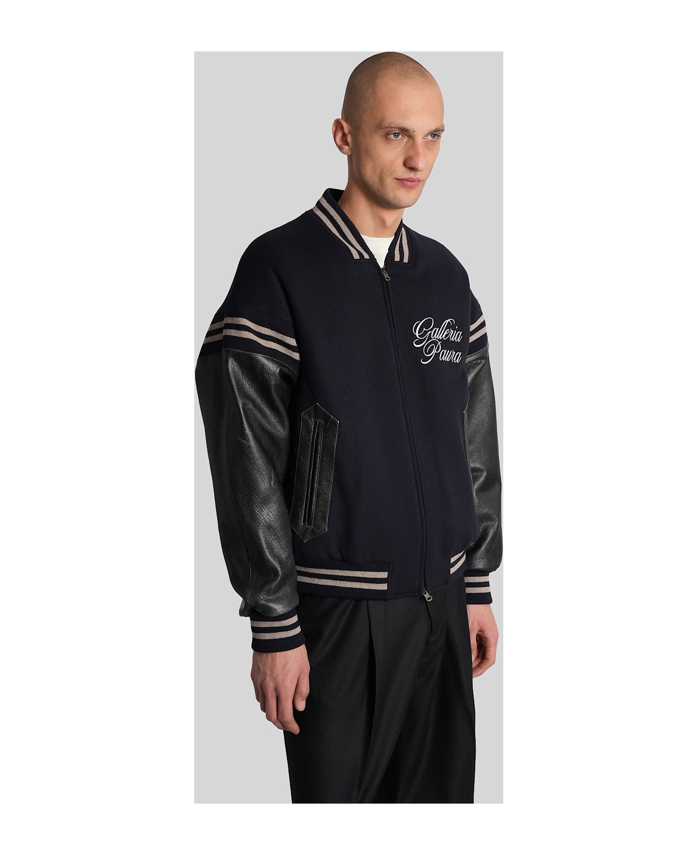 Paura Stan Bomber Bomber Jacket In Blue Wool - blue