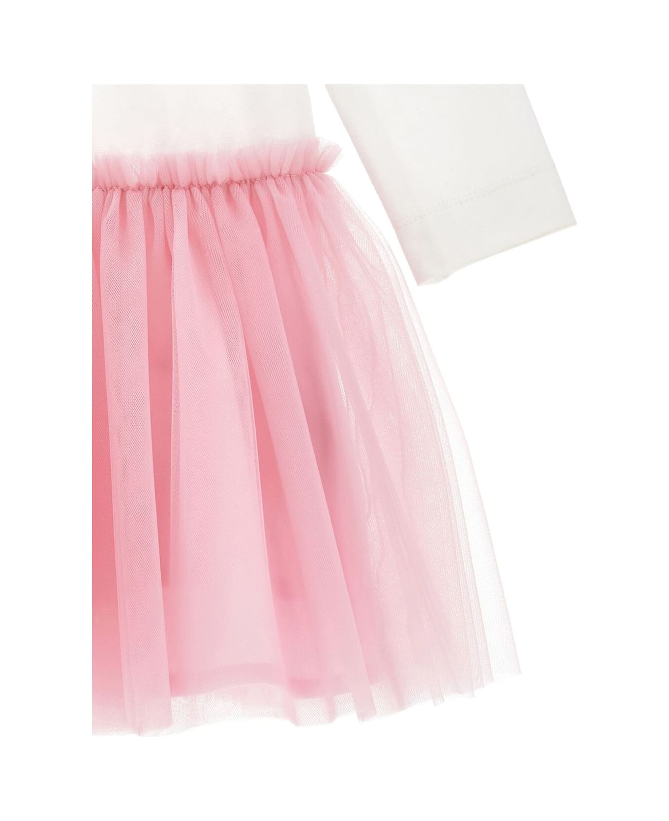 Monnalisa White Dress With Front Print And Built-in Skirt In Cotton Blend Baby - Multicolor