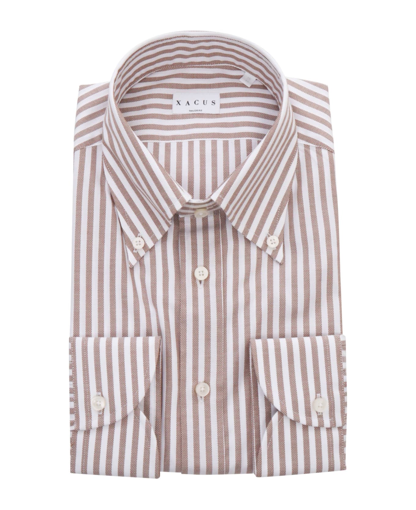 Xacus Brown Striped Cotton Shirt - MULTICOLOR