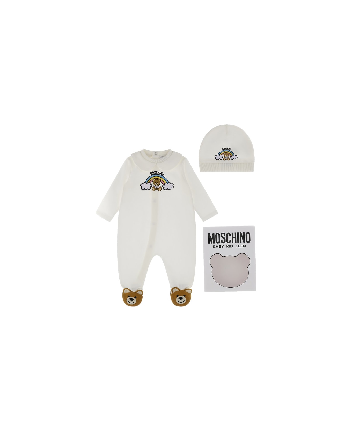 Moschino Romper Set With Hat - WHITE