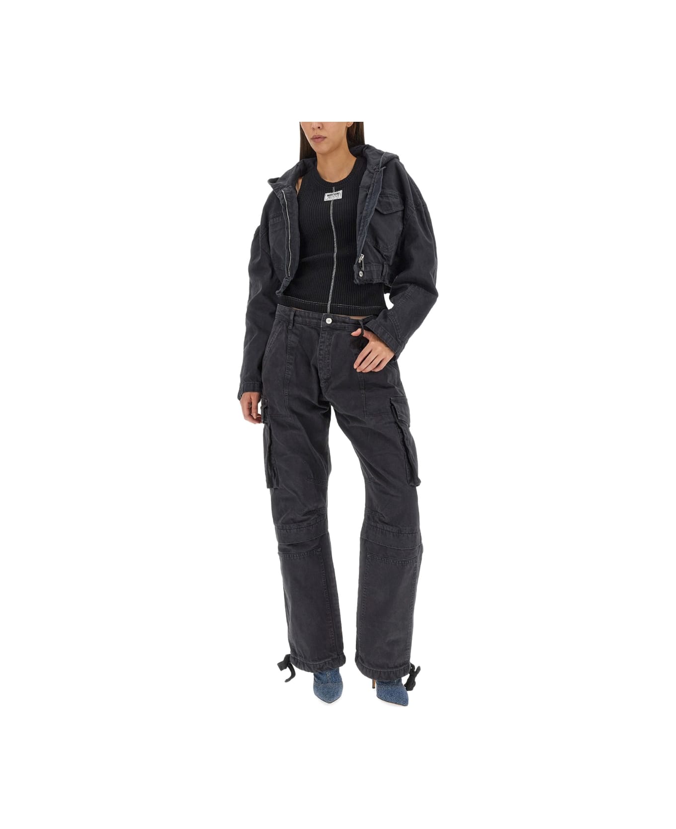 M05CH1N0 Jeans Cropped Jacket - BLACK
