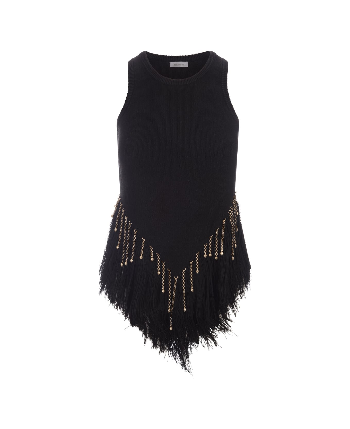 Paco Rabanne Black Woven Top With Knitted Beads And Feathers - Black