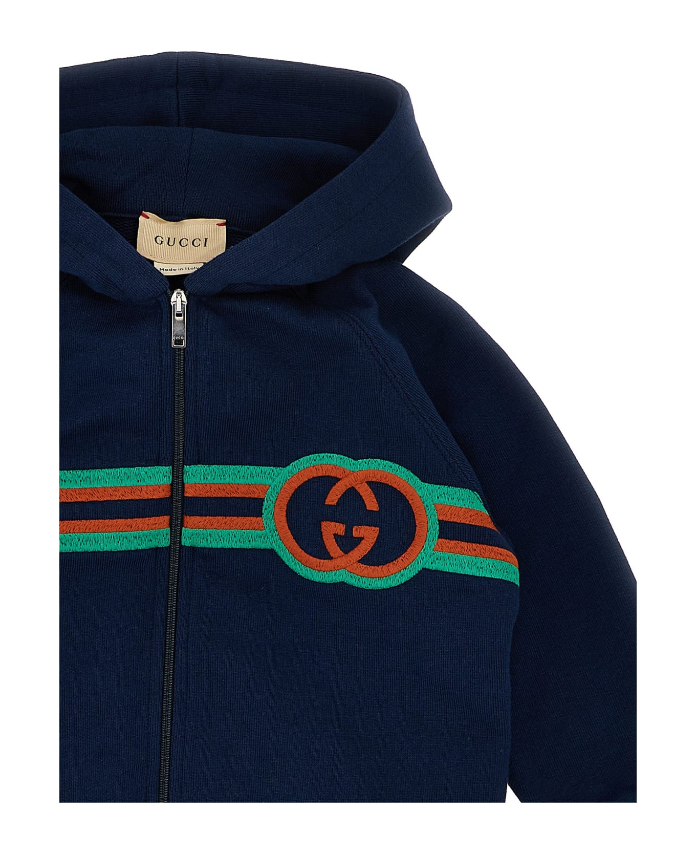 Gucci Logo Embroidery Hoodie - Blue