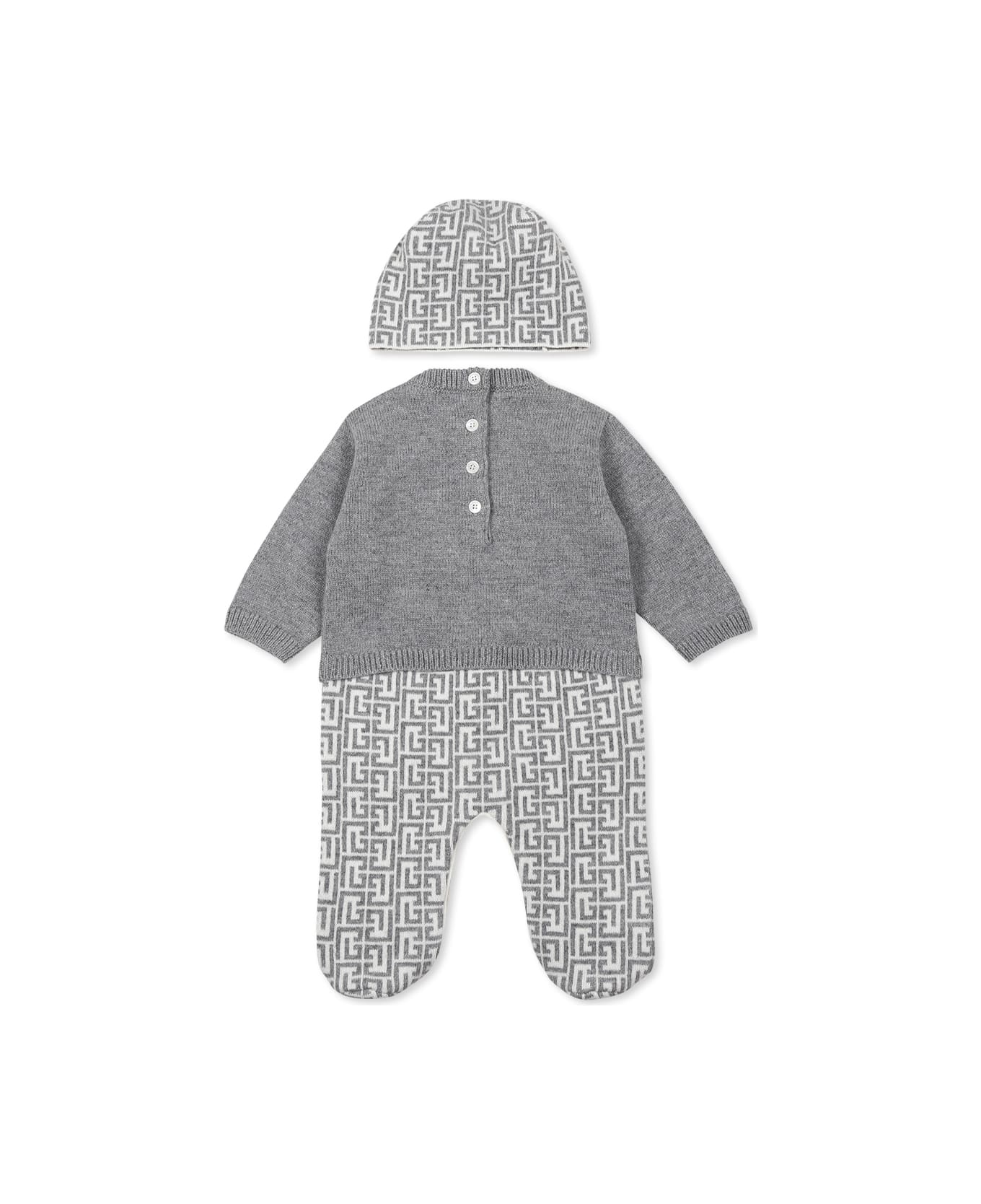 Balmain Grey Babygrow Set For Babykids With Labyrinth - Grey