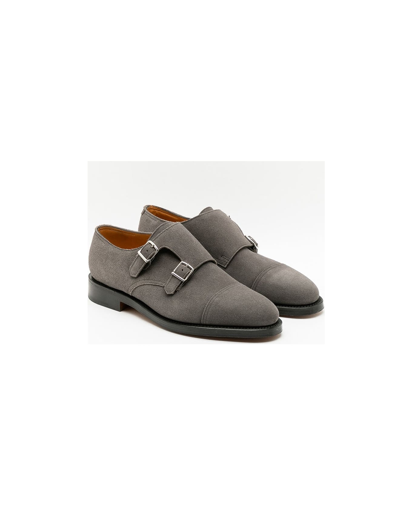 John Lobb William Grey Suede Monk Strap Shoe - Grigio