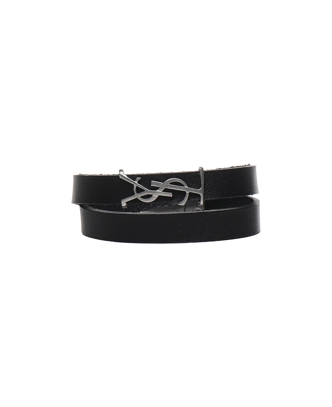 Saint Laurent Leather Ysl Bracelet - Black