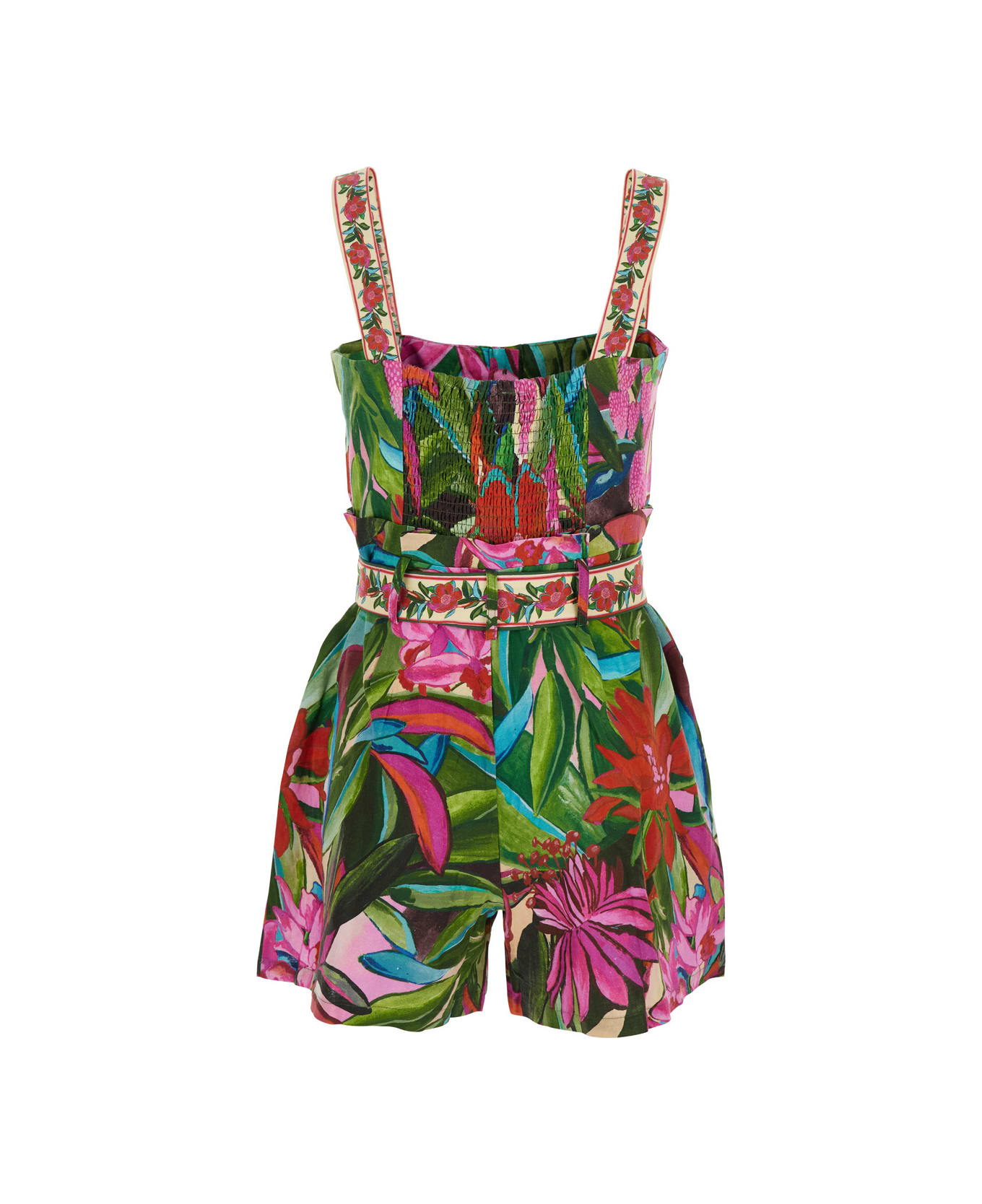 Farm Rio 
jardin De Reve
 Multicolor Jumpsuit With Waist Waist Belt And All-over Floral Print In Linen Blend Woman - Multicolor