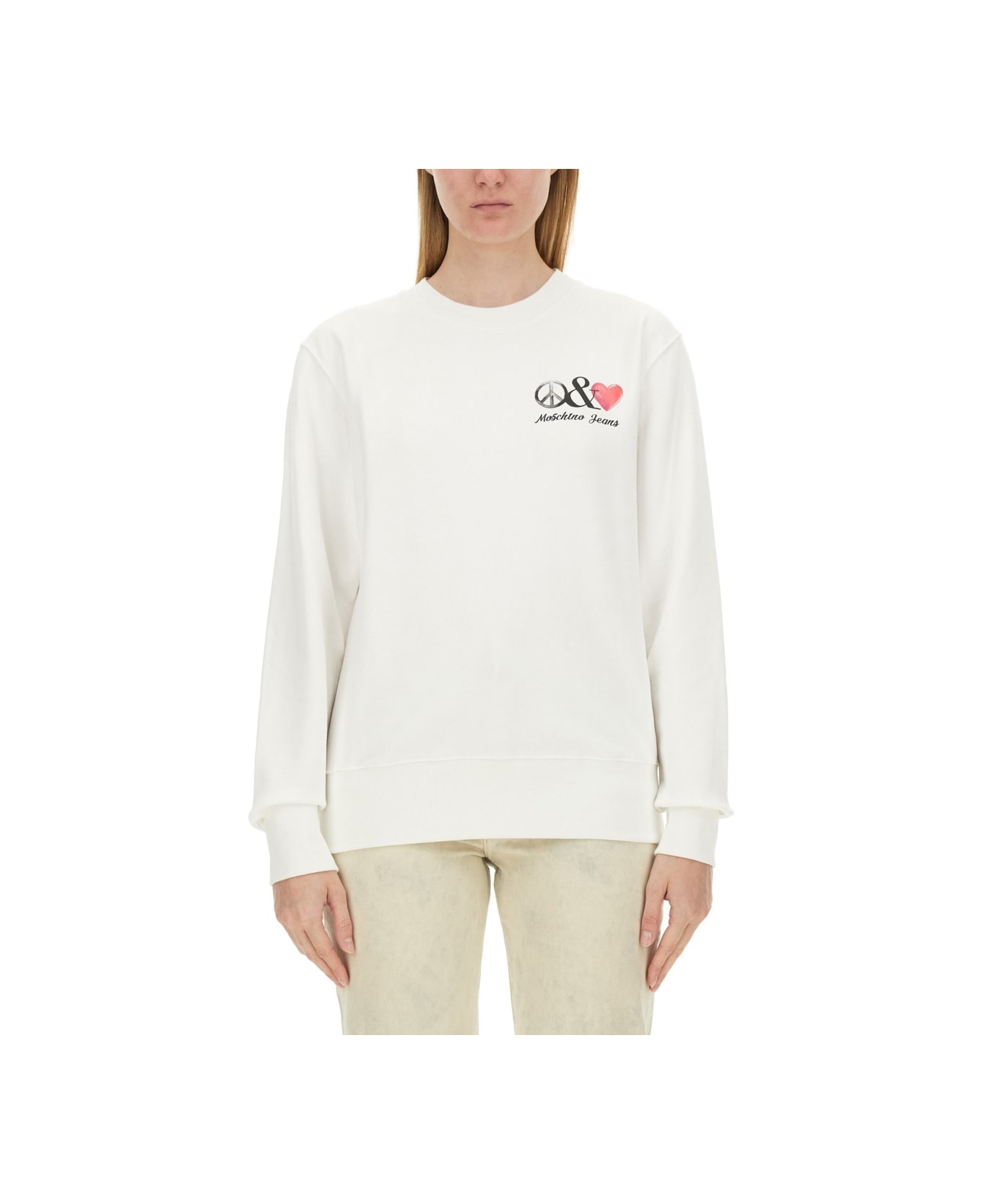 M05CH1N0 Jeans Sweatshirt With Logo - WHITE