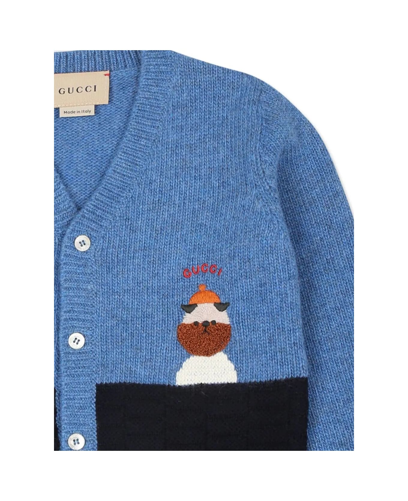 Gucci Blue Wool Cardigan With Embroidery - Blue