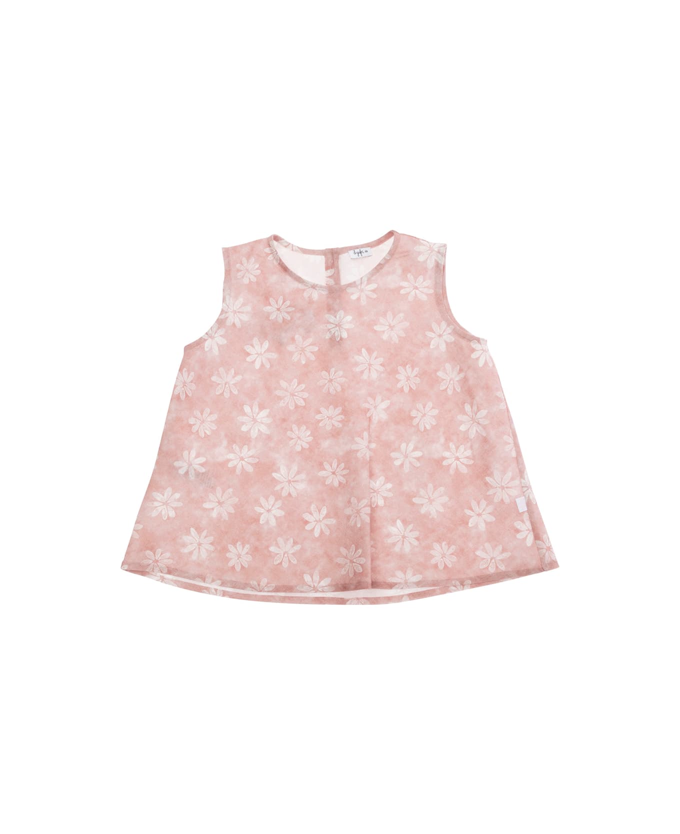 Il Gufo Pink Sleeveless Top With Round Neck And All-over Floral Motif In Linen Girl - Pink
