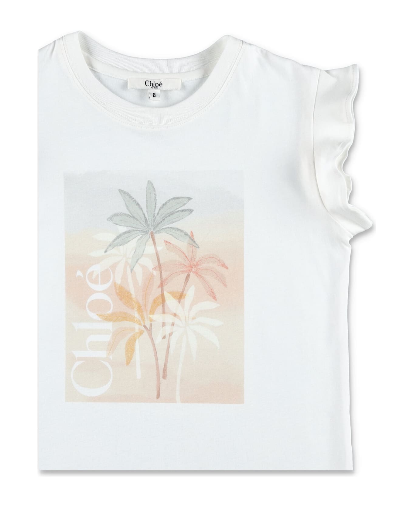 Chloé Kid - Palm Print T-shirt Dress - WHITE