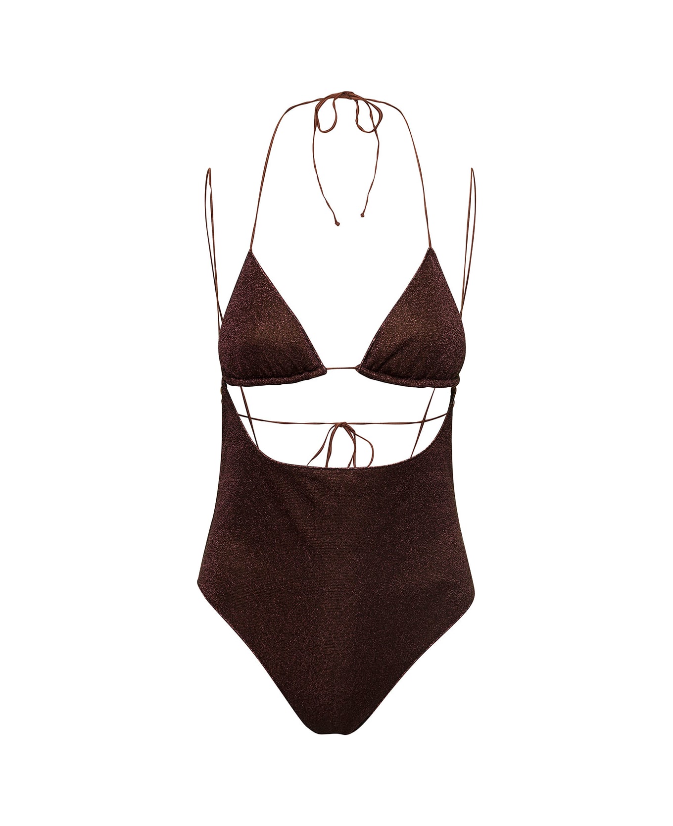 Oseree 'lumiere Kini Maillot' Brown Swimsuit With Cut-out Detail In Lurex Woman - Brown