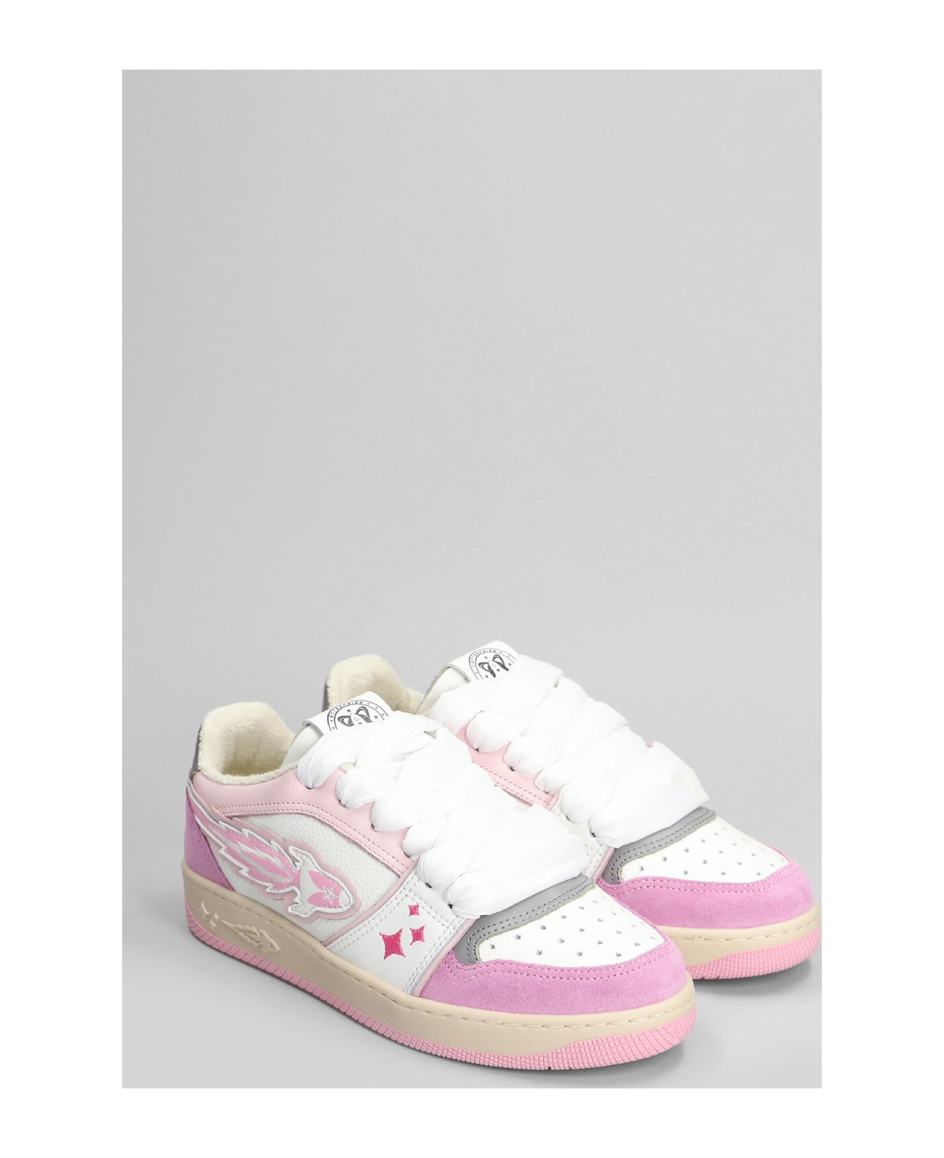 Enterprise Japan Egg Rocket Sneakers In White Leather - white