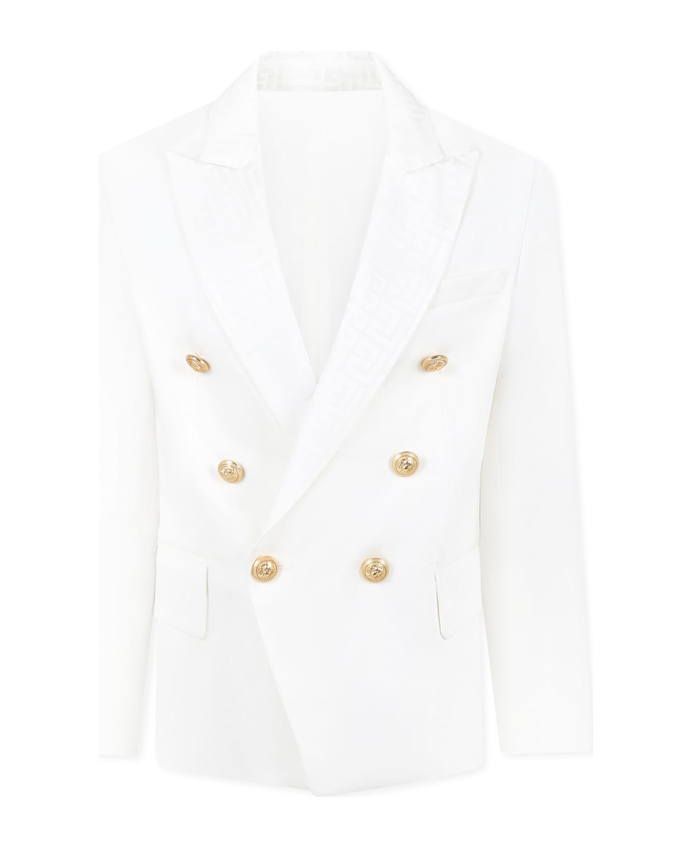 Balmain White Jacket For Boy With Iconic Labyrinth - White