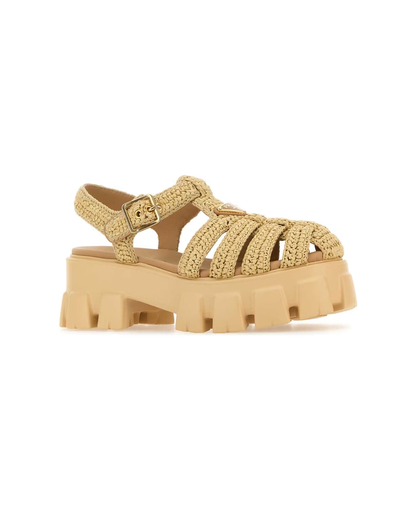 Prada Raffia Monolith Sandals - NATURALE