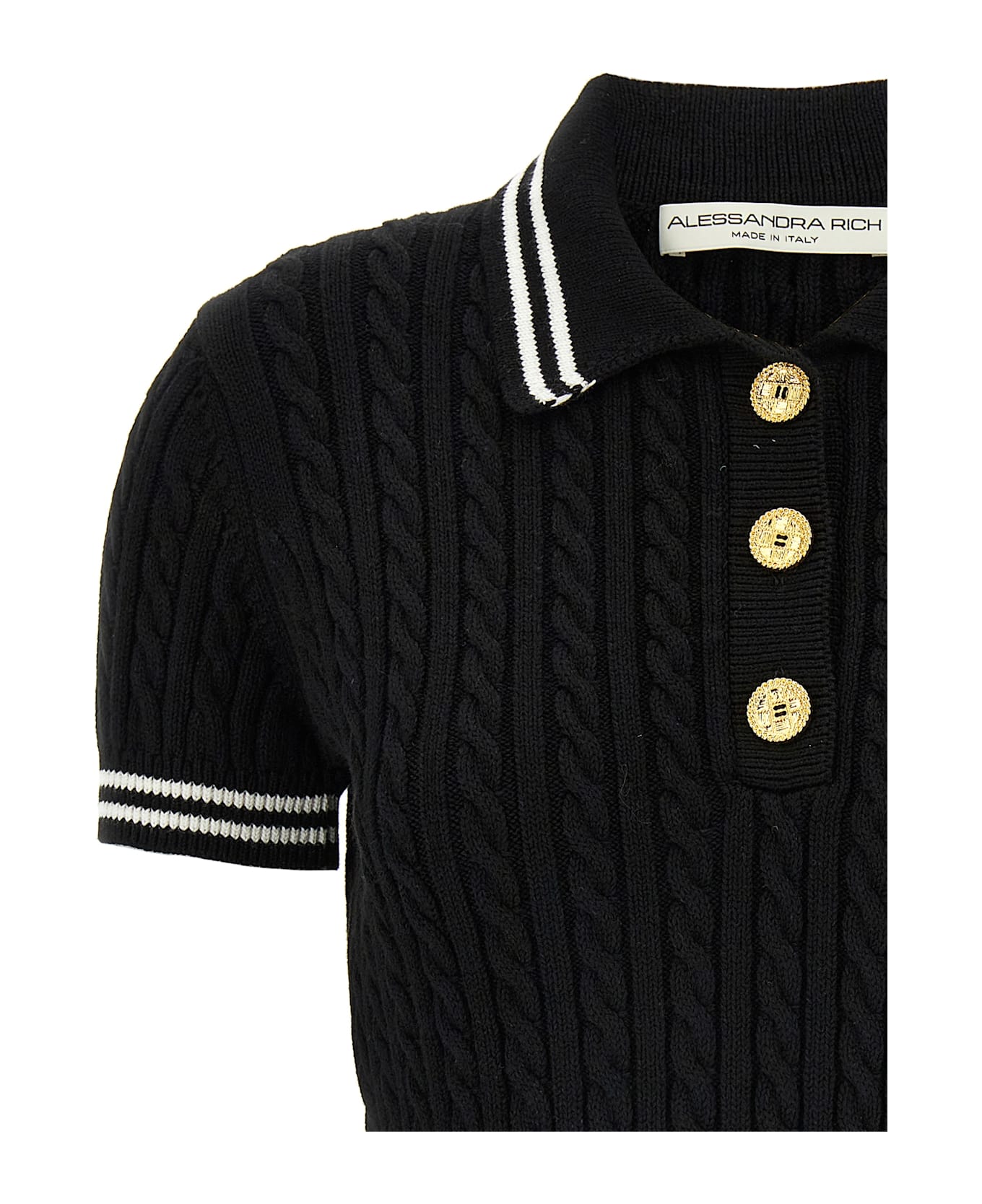 Alessandra Rich Braided Polo Shirt - White/Black