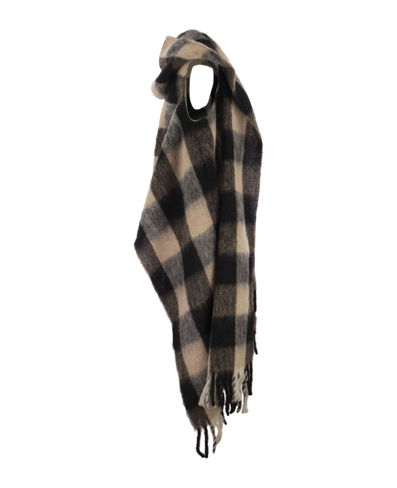 Woolrich Hooded Scarf With Checked Pattern - Beige スカーフ＆ストール