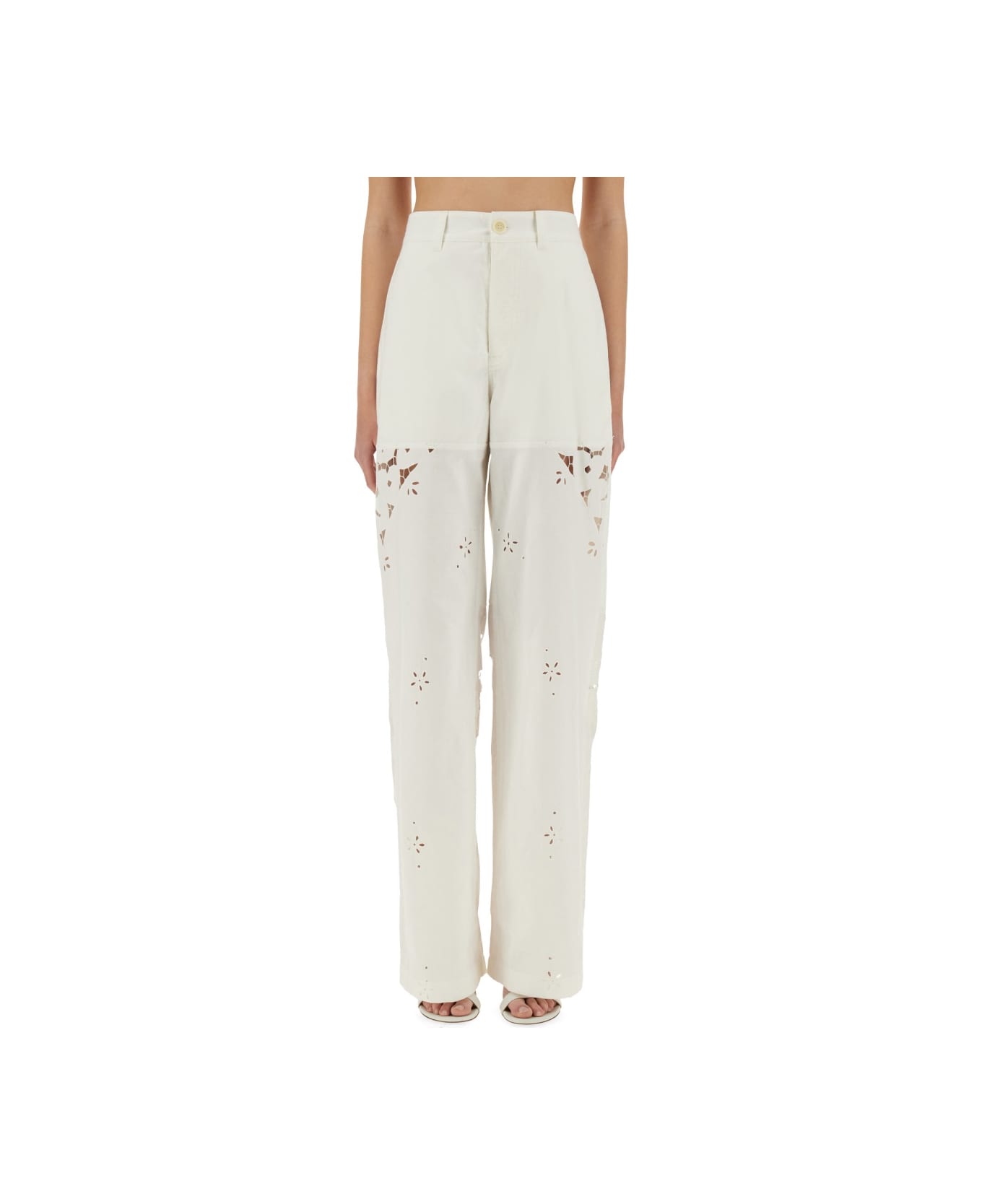 Marine Serre Upcycled Linen Pants - WHITE