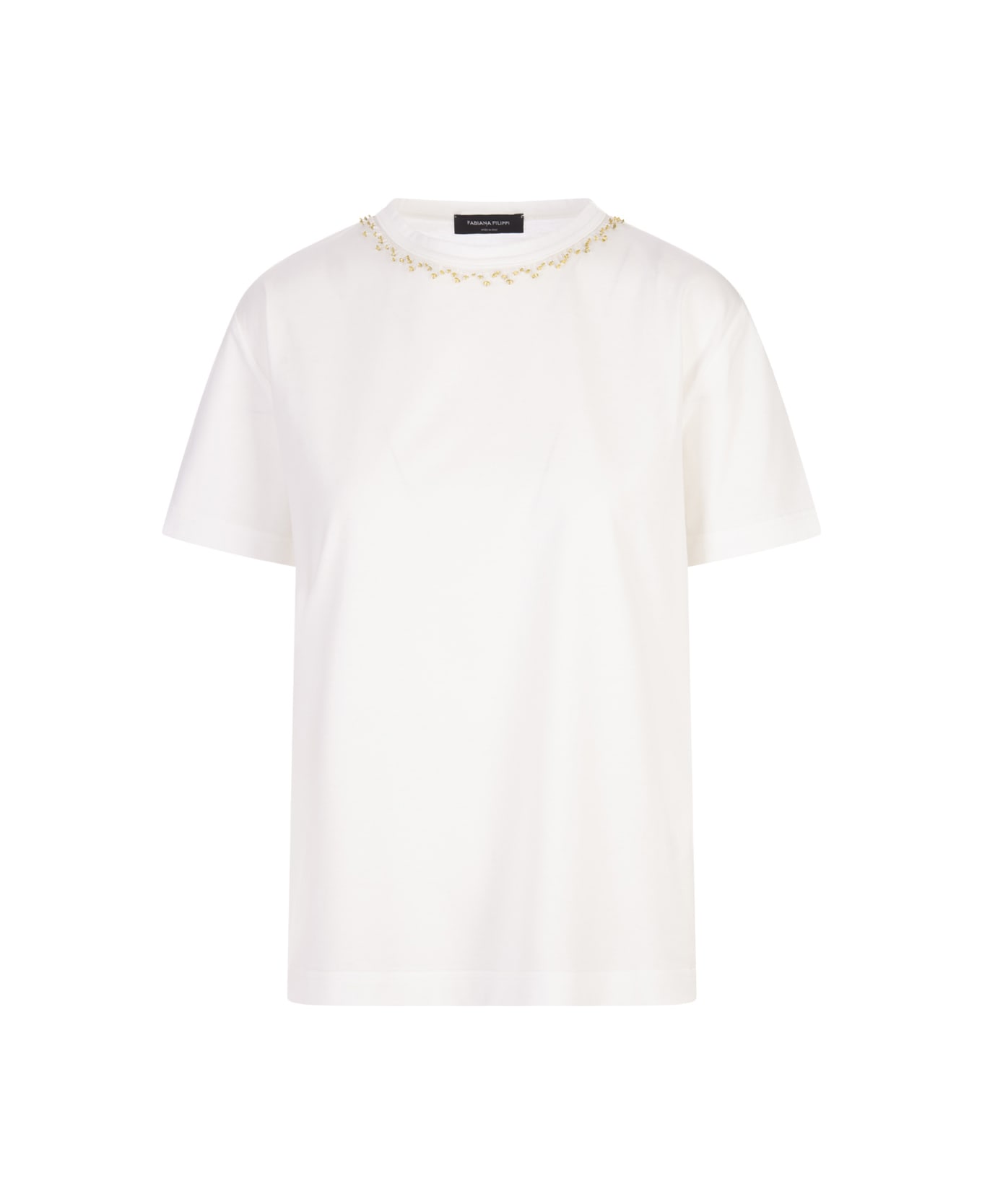 Fabiana Filippi White T-shirt With Beaded Crew Neck - White