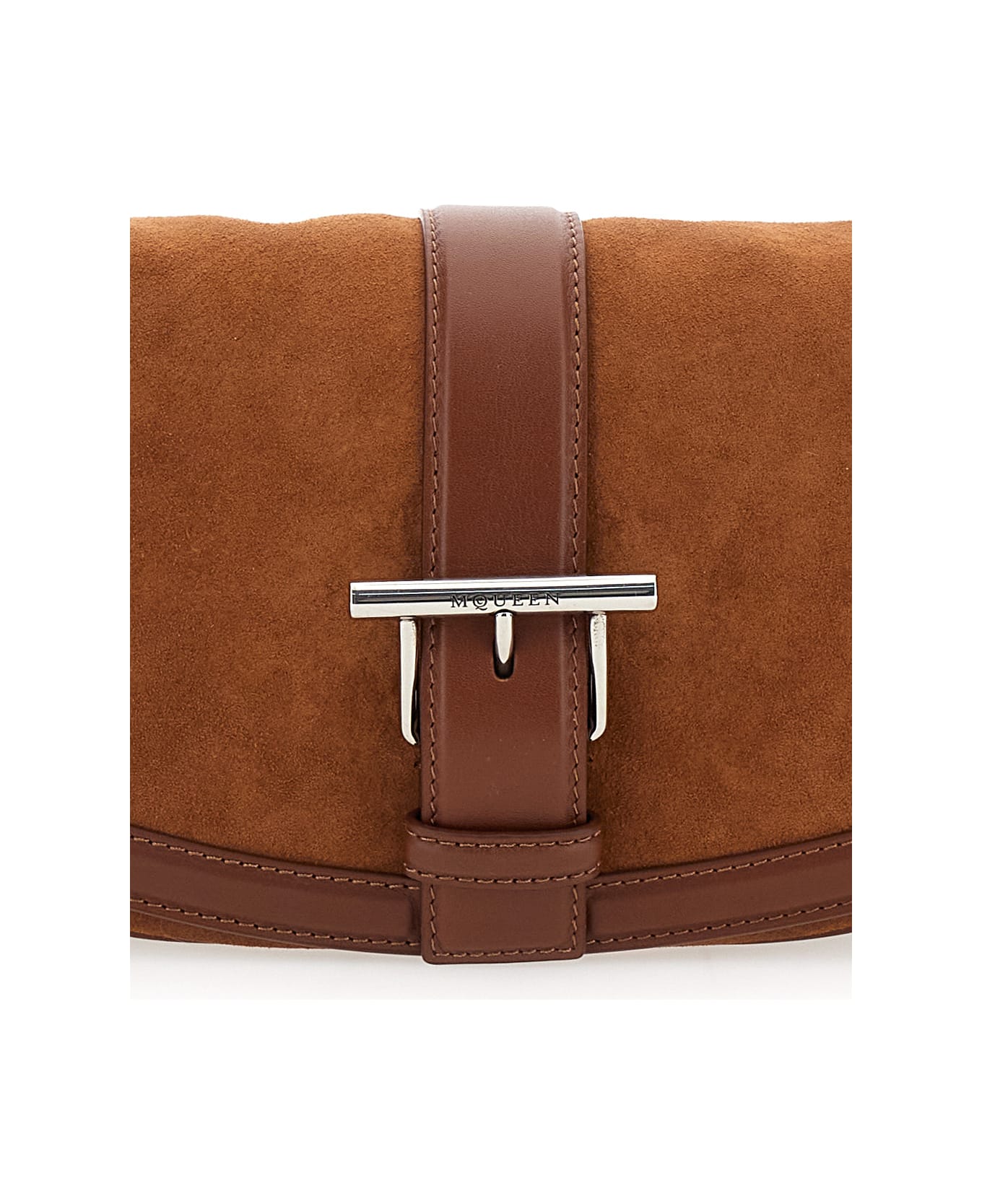Alexander McQueen 
satchel
 Brown Crossbody Bag With T-buckle And Embossed Logo In Suede Woman - Brown