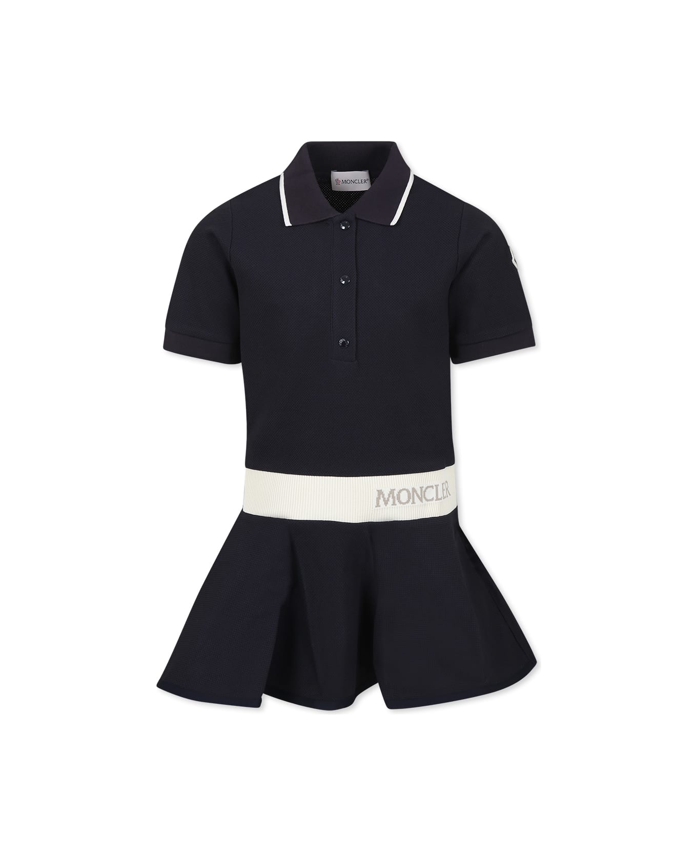 Moncler Blue Dress For Girl With Logo - Blue