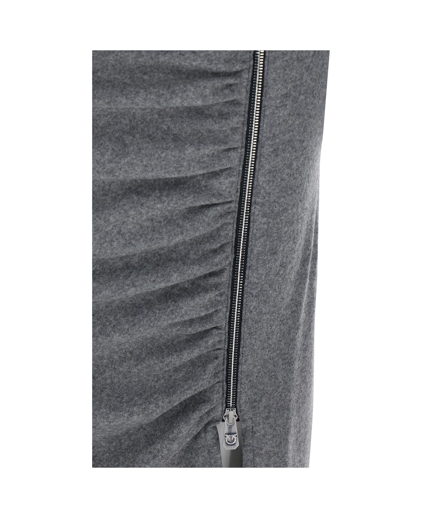 Pinko Grey Crew Neck Dress With Zip Closure And Ruffle Details In Fabric Woman - Grey